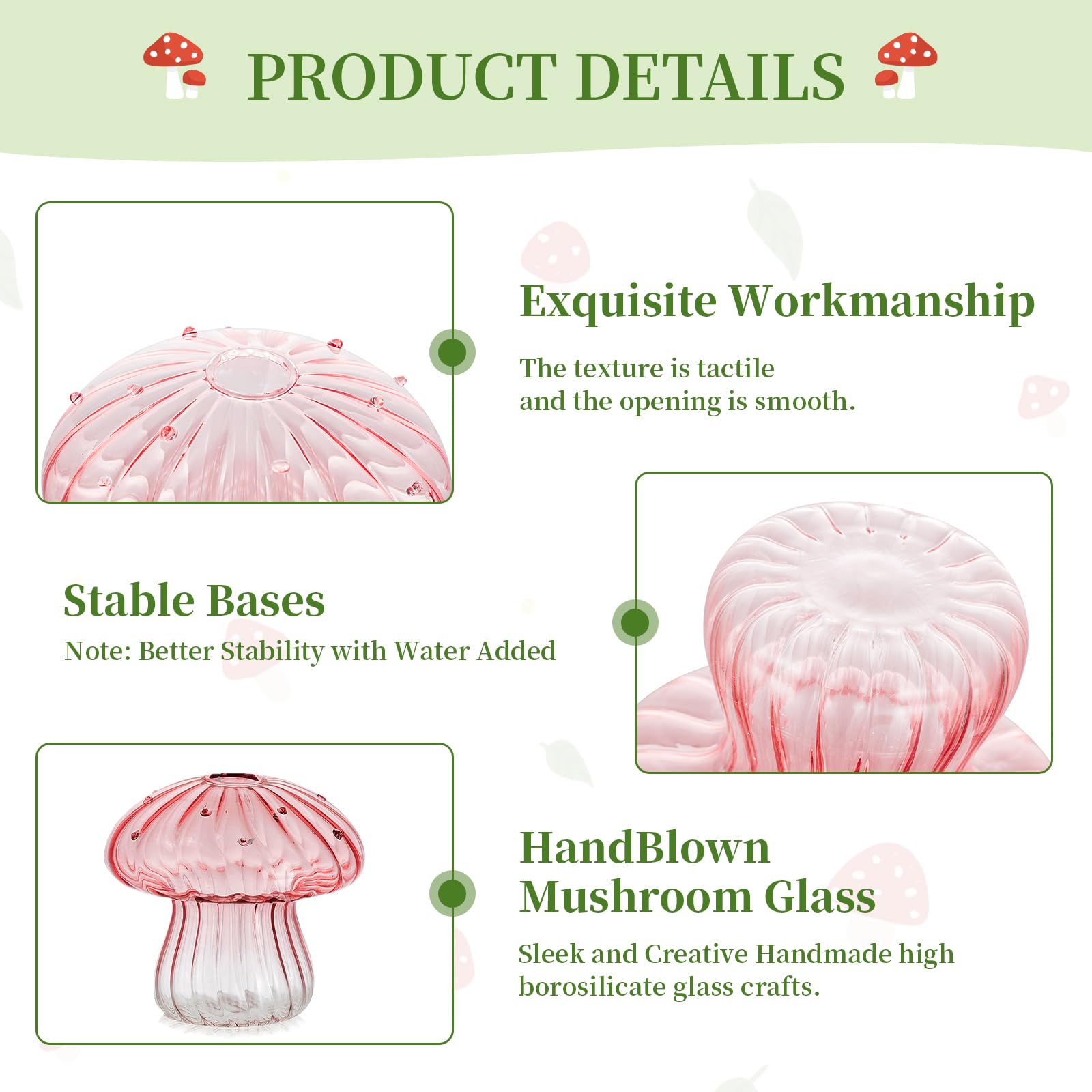 Glasseam Pilzpflanzen-Anzuchtstationen - Rosa Glas-Terrarium Glas Set mit 5 niedlichen Pflanzgefäßen für Zimmerpflanzen Dekorative Anzuchtstation Einzigartige Weihnachten Geburtstag Geschenke für
