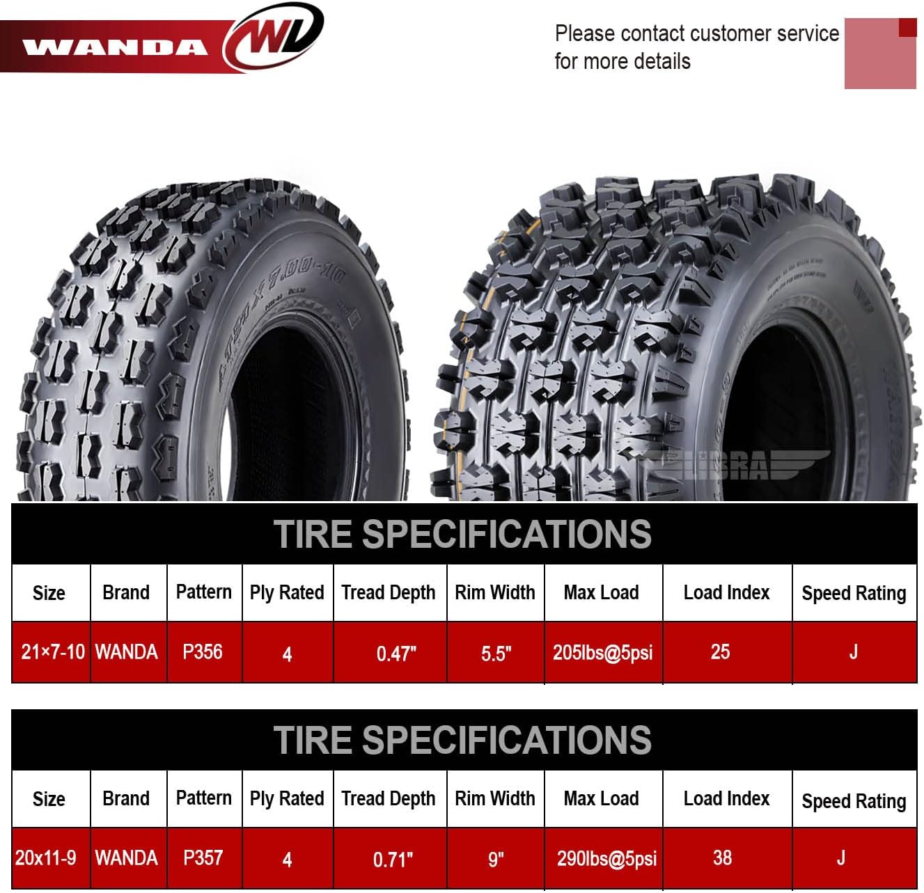 WANDA Set 4 ATV Tires 21x7-10 & 20x11-9 Polaris Predator 500 Outlaw 525S Racing Tire