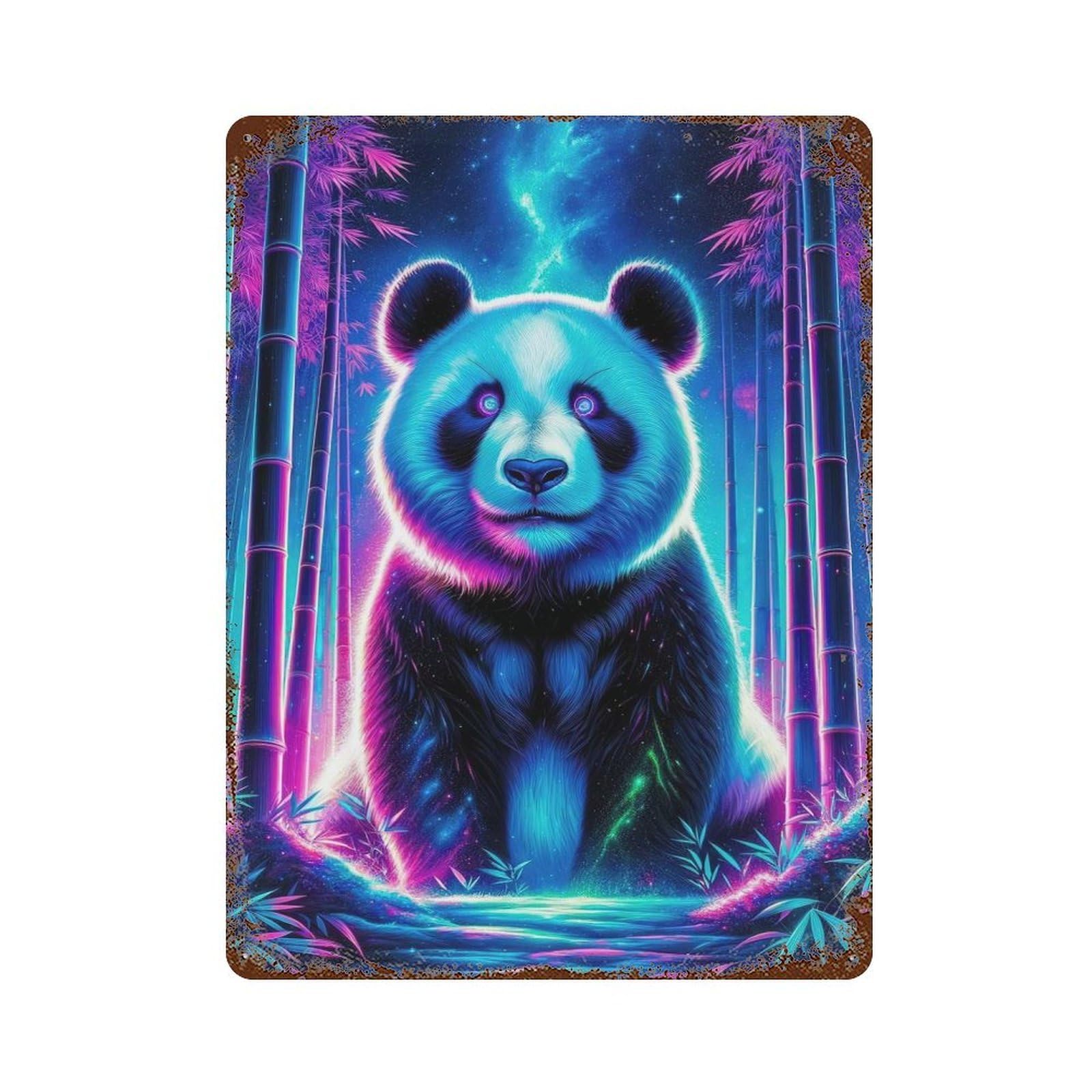 Magical Neon Panda 01 Rusty Metal Tin Sign 15.7"x11.8", Rustic Home Decor for Living Room, Hallway And Home Decor