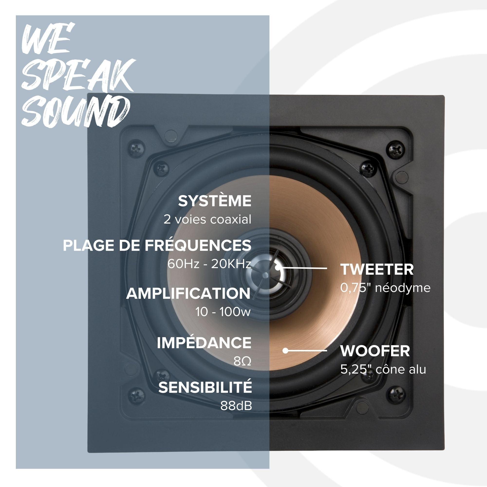Artsound HPSQ525 Enceintes murales/Plafond 5,25 Pouces, 10-100 Watt, pour Maison, Salle de Bain, Cuisine, Bureau, HiFi, avec Tweeter pivotant, cône en Aluminium, gabarit de découpe pour Une