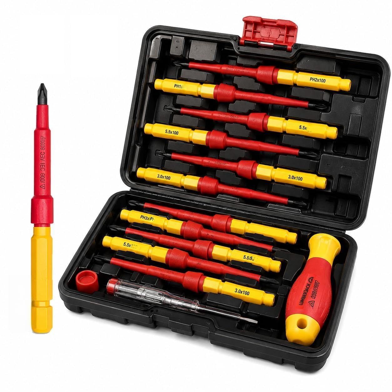Lumber Jack Red And Yellow Lumberjack 13Pc Vde Insulated Screwdriver Set 1000V With Case & Tester