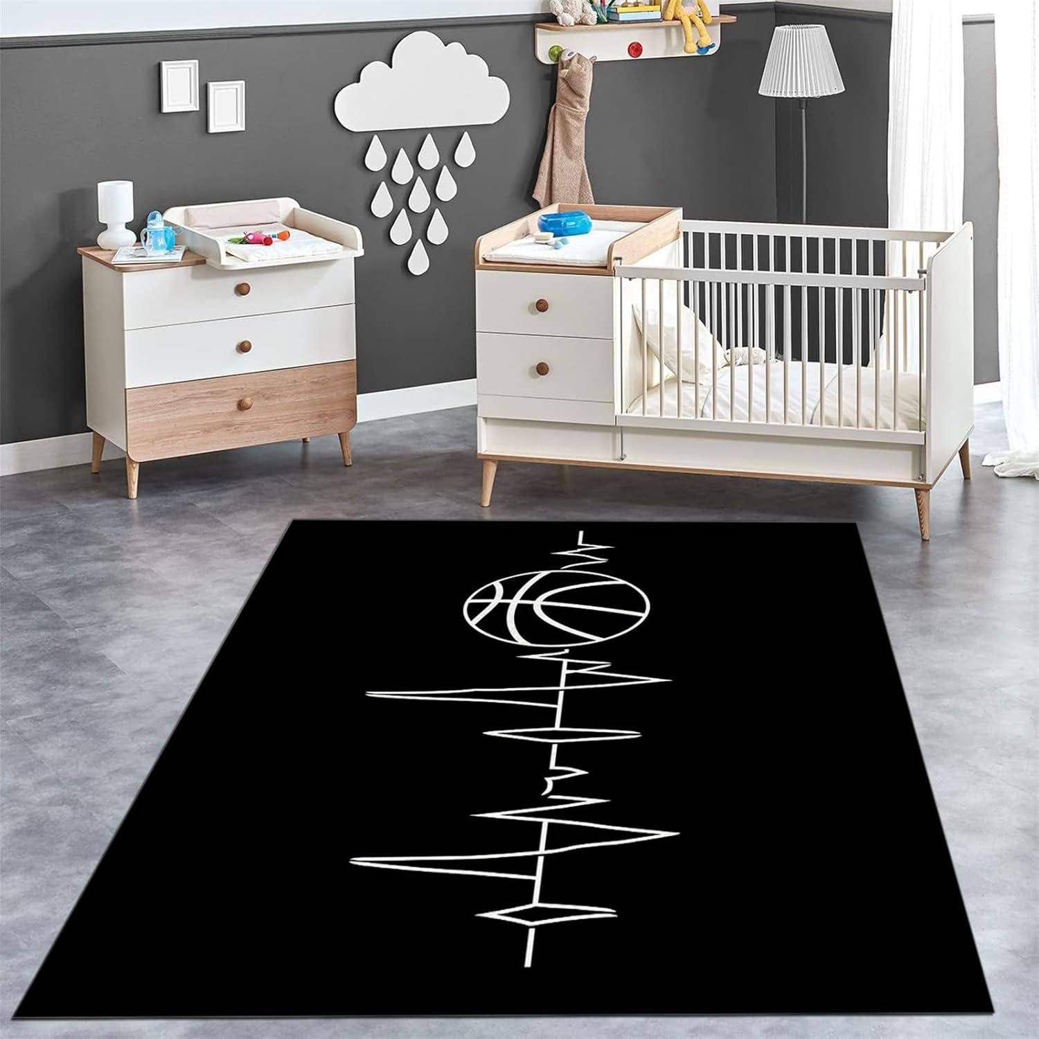 Washable Non-Shed Rugs 3 x 4 ft, Black Throw Rugs for Bedroom Non Slip, Soft Heartbeat Monitoring Line Bathroom Mat, Entryway Rug Indoor Floor Chair Carpet for Living Room Coffee Table