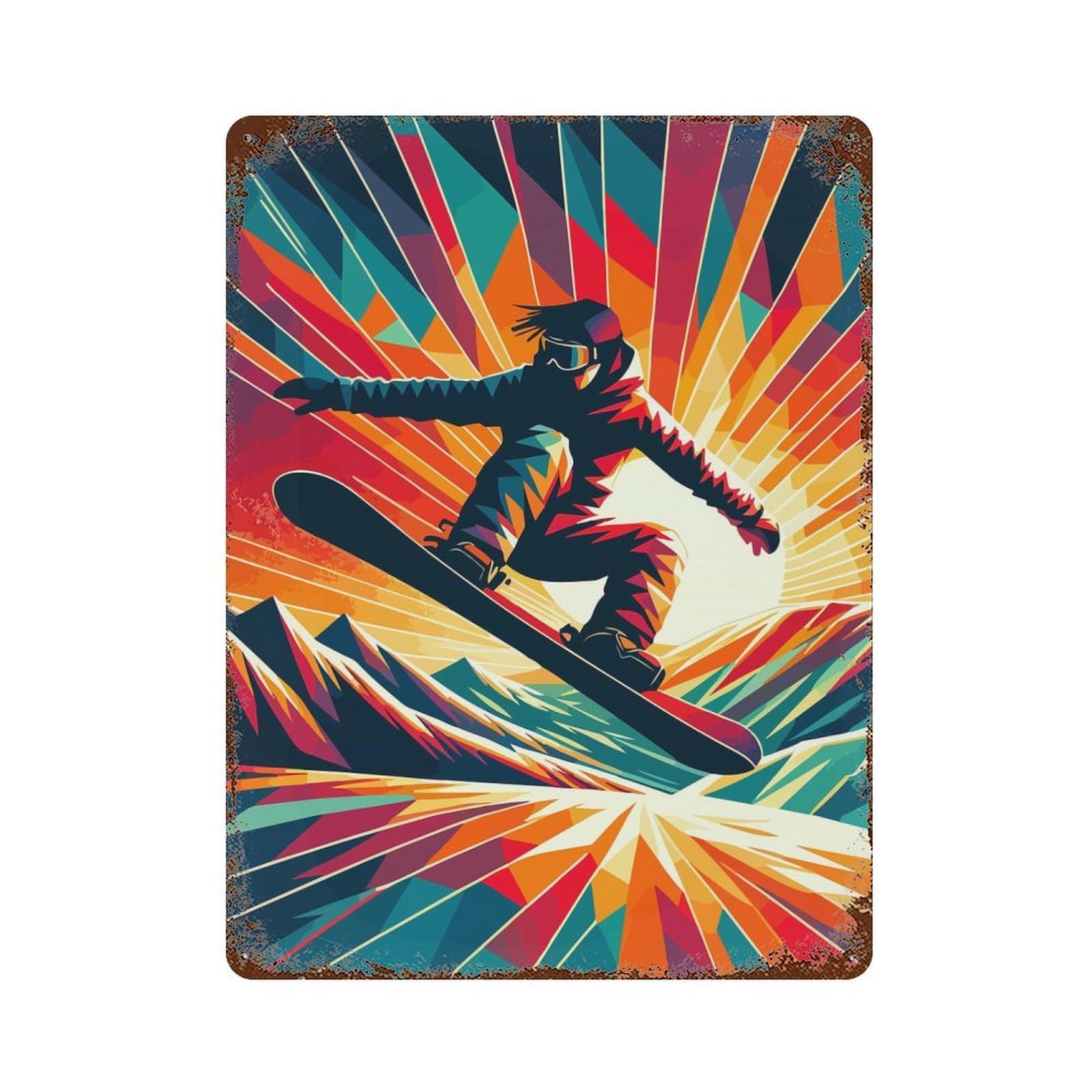 Snowboarding Wpap Sunset Vintage Rust Metal Sign 15.7"x11.8", for Pub, Kitchen And Man Cave Decor, Rustic Home Decor