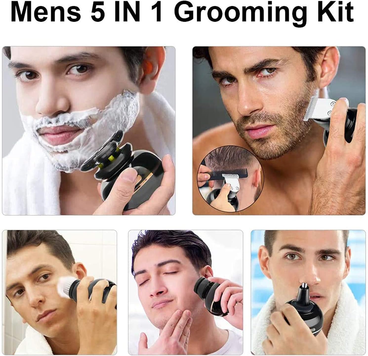 Electric Shaver for Men, 5 in 1 Head Shavers for Bald Men Electric Rotary Razor Beard Trimmer Grooming Kit IPX7-Waterproof, Faster-Charging LED Display USB Rechargeable