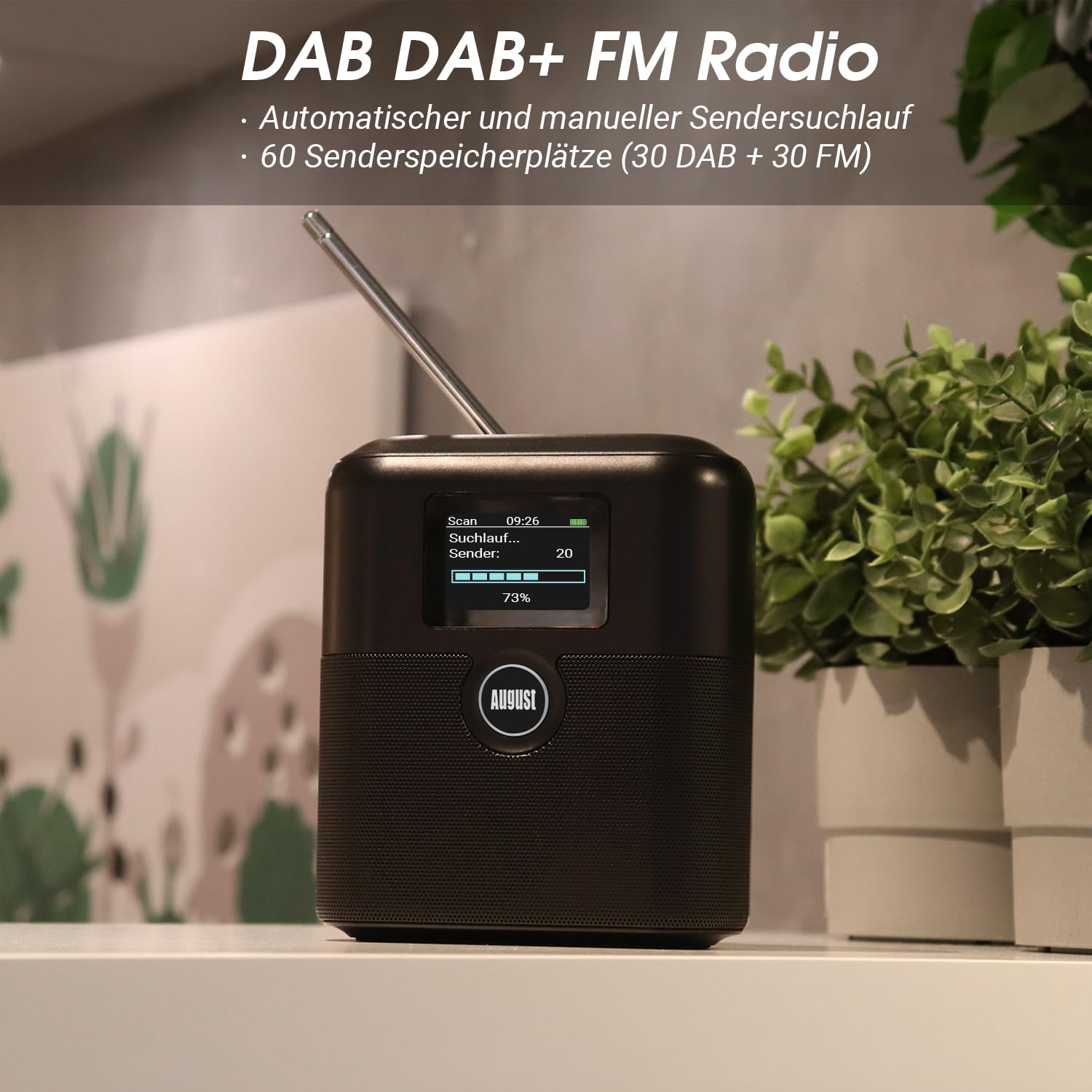 August MB330 Tragbares DAB+/UKW Radio mit Bluetooth – Digitalradio mit Akku Doppel Wecker, 60 Presets, Sleeptimer, 6W Lautsprecher, Farbdisplay, EQ, AUX EIN/Aus, USB-C, für Küche Schlafzimmer Outdoor