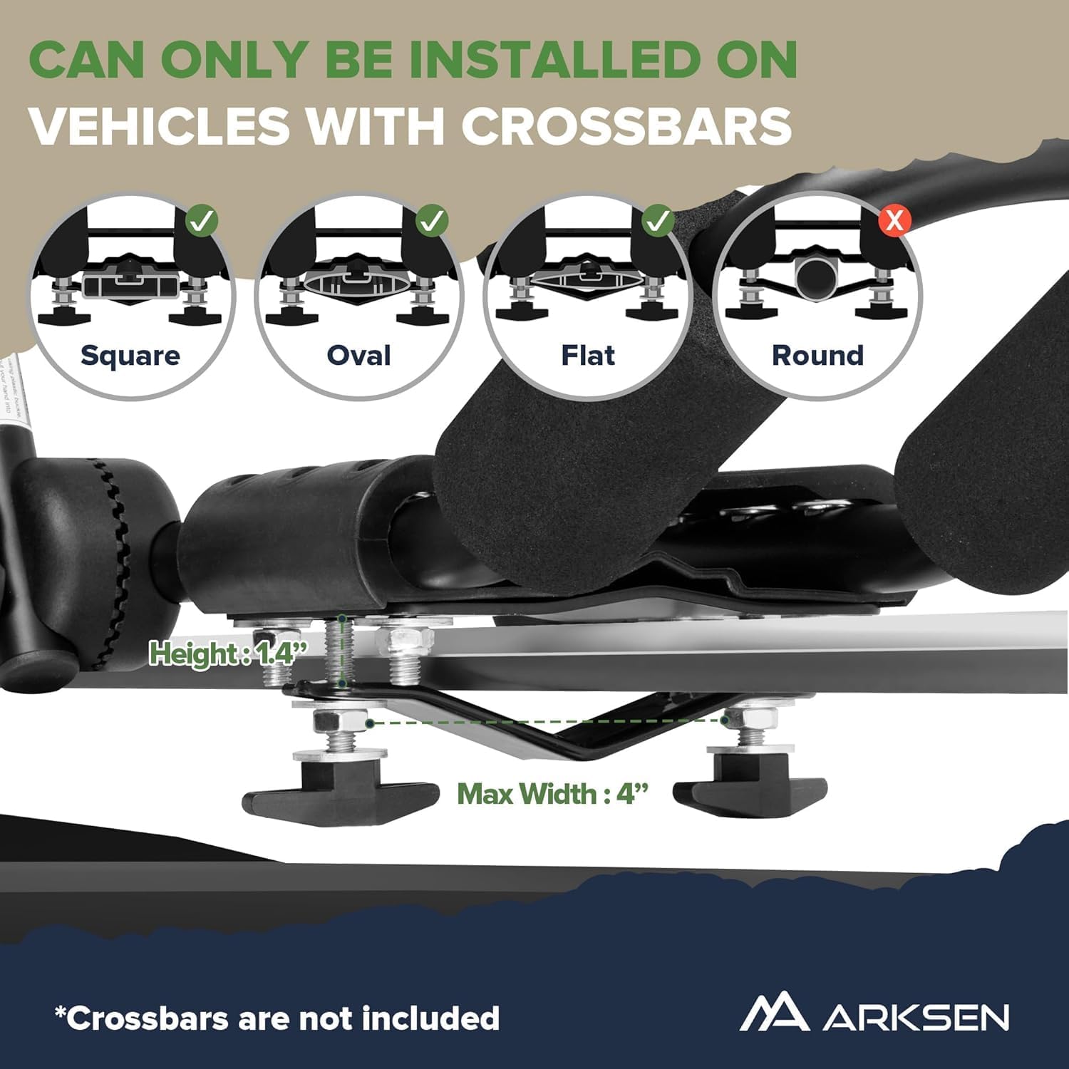 ARKSEN 2 Pair Universal Folding Kayak Roof Rack with 4 Lashing Strap, 4 Stern Tie Down Straps, 4 Anchor Straps, Heavy-Duty Adjustable J-Bar Kayak Carrier for Car, SUV, and Truck