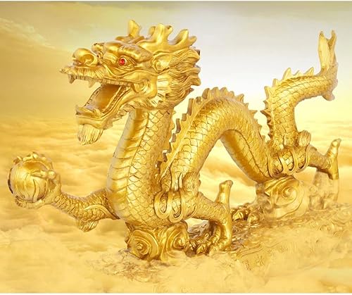 Miniatura 2 de Bwinka Estatua y figuras y esculturas y coleccionables de oro chino del dragón del feng Shui para la suerte y el éxito