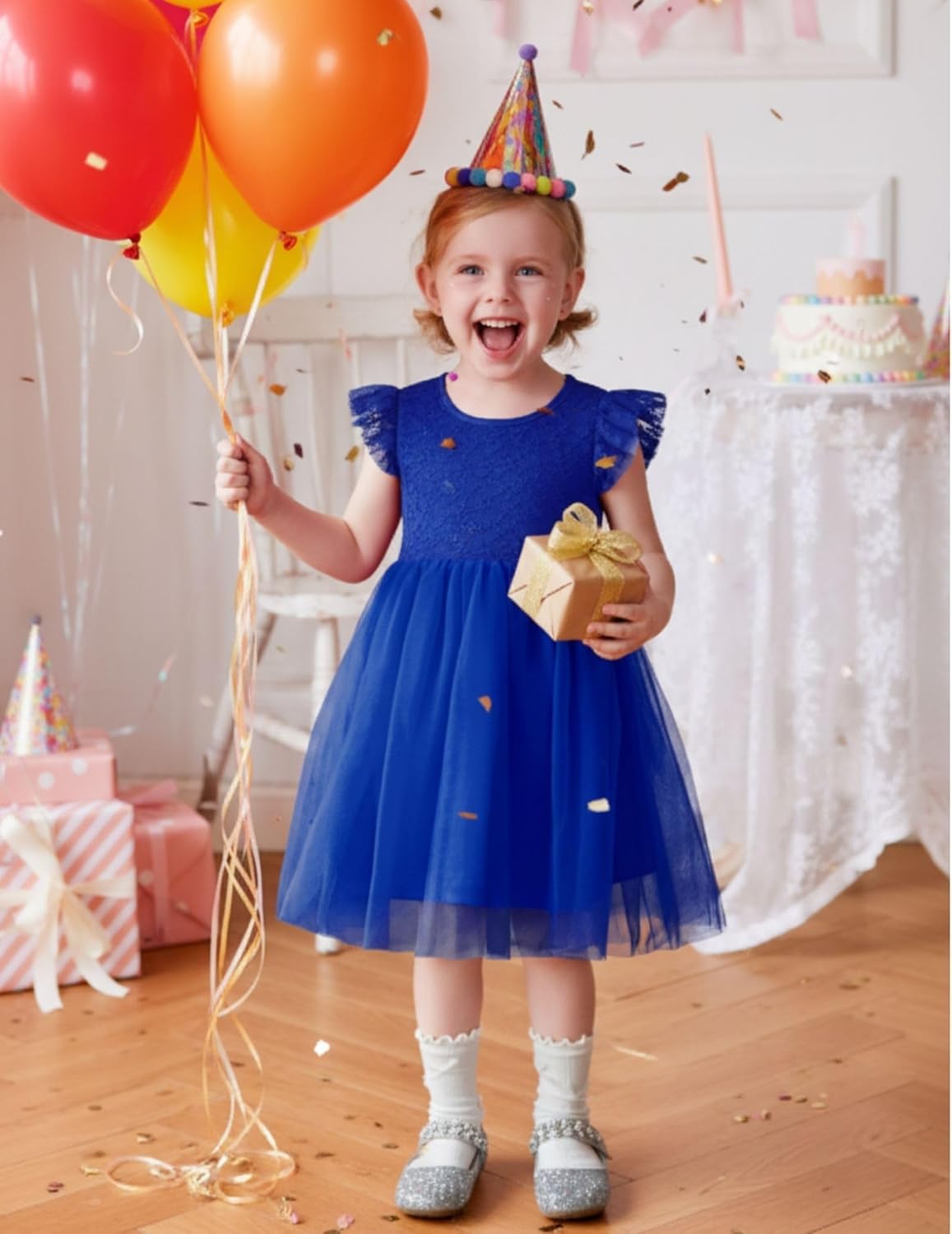 Arshiner Toddler Lace Tutu Dresses Ruffle Sleeve 3 Layers Tulle Flower Wedding Birthday Summer Little Girls Dress - Image 3