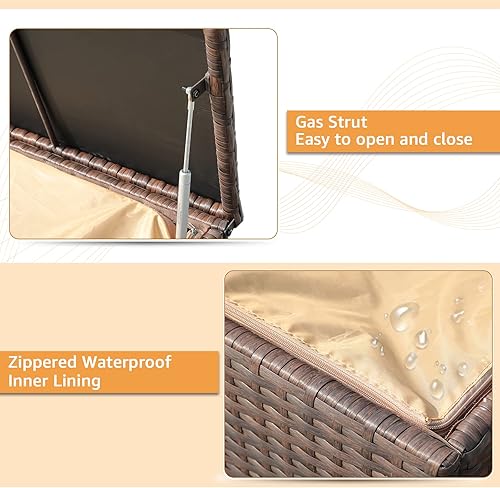 Miniatura 3 de JOIVI Caja de almacenamiento para exteriores, caja de cubierta impermeable para muebles de patio, contenedor de almacenamiento de mimbre para