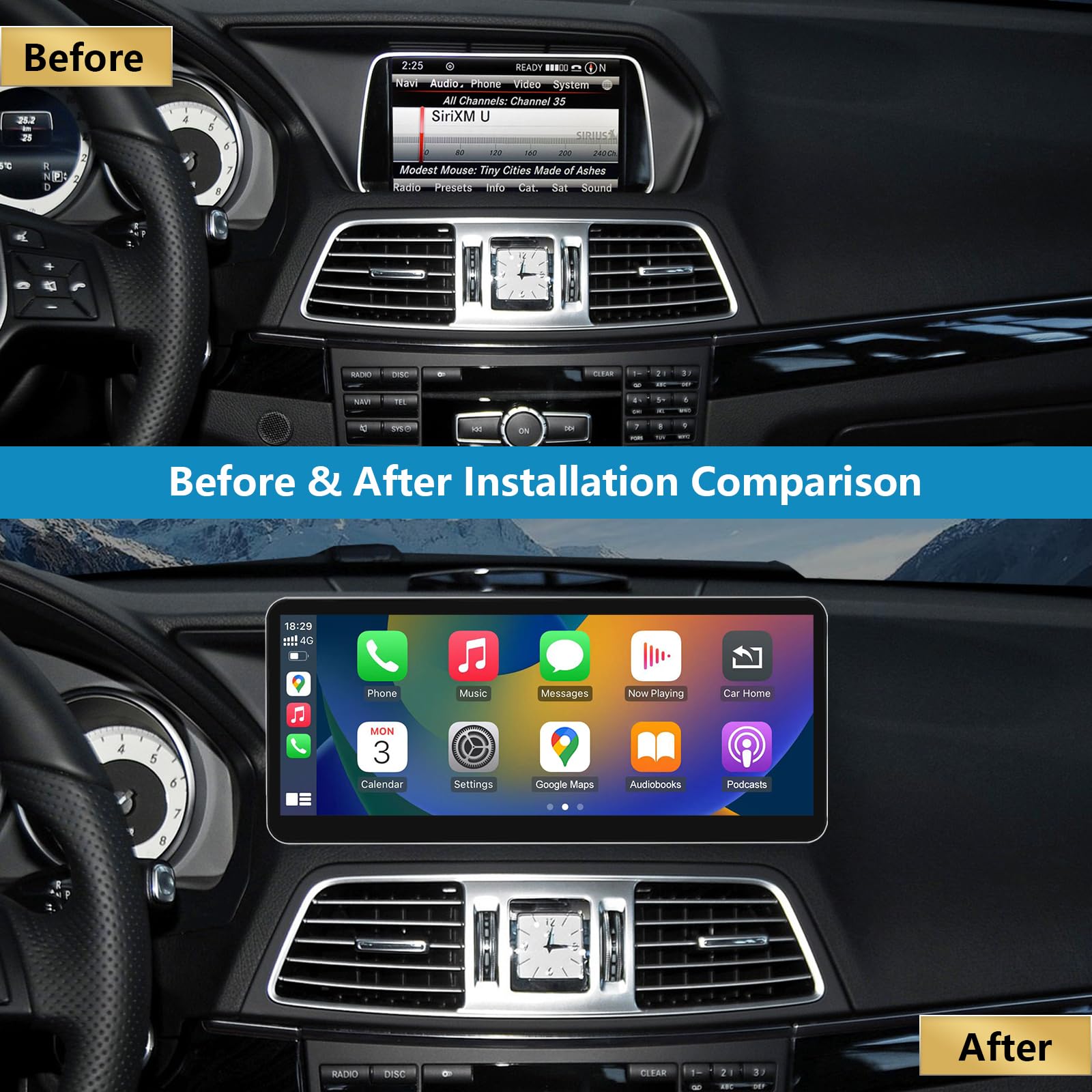 Radio samochodowe 12,3 cala z CarPlay i Android Auto do Mercedesa Benz E Coupe W207 z lat 2012-2015 NTG4.5/4.7, obsługuje Mirrorlink, kamerę i nawigację