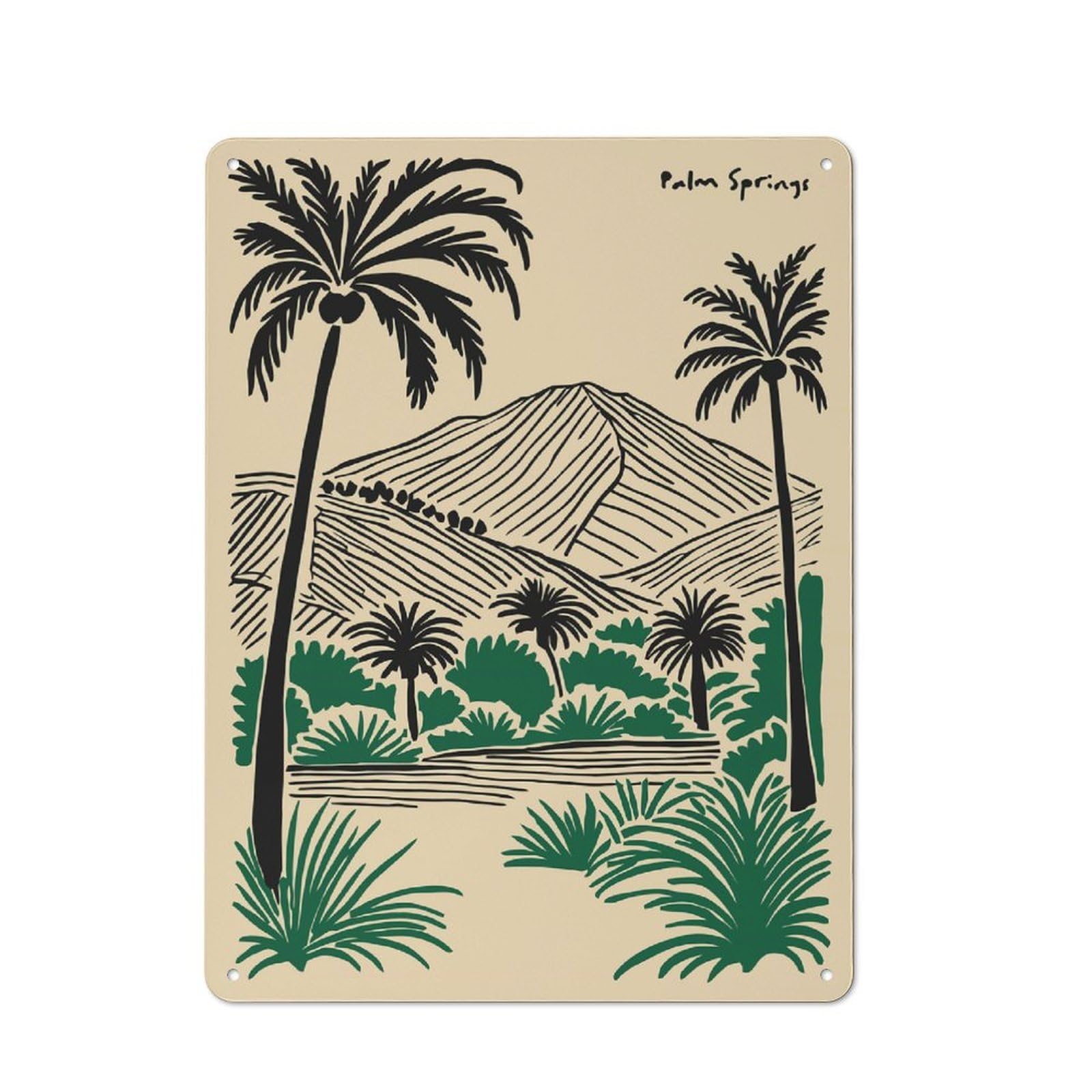 Junmoney Style-11 Palm Springs Landscape Illustration Retro Tin Wall Plaque 40X30cm For Hobby Room Or Studio, For Garage, Workshop And Man Cave Decoration