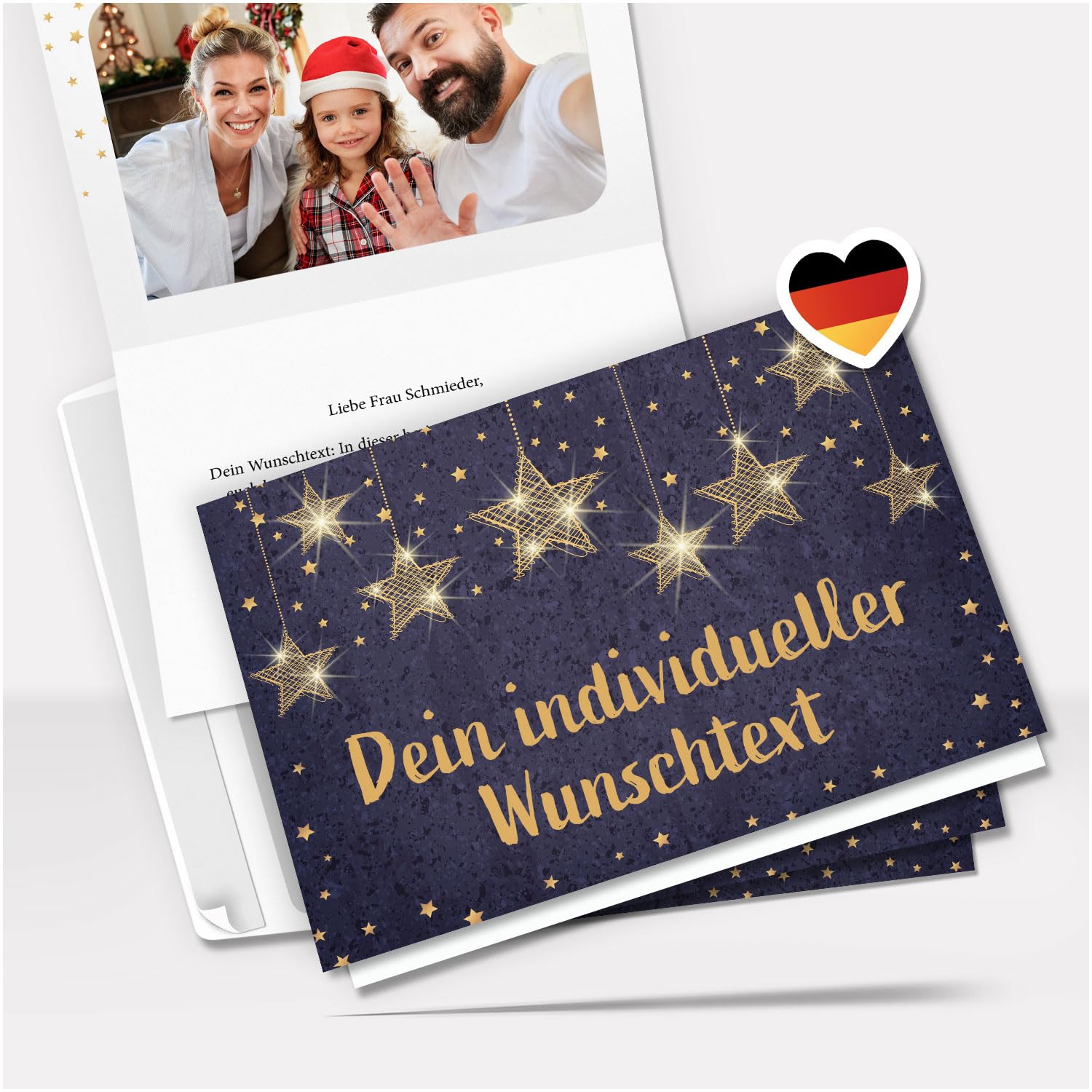 50 Weihnachtskarten personalisiert mit eigenem Text & Foto – Premium Grußkarten Set mit Umschlag - Weihnachten individuell gestalten | Klappkarten A6 | personalisierte Weihnachtskarten edel blau