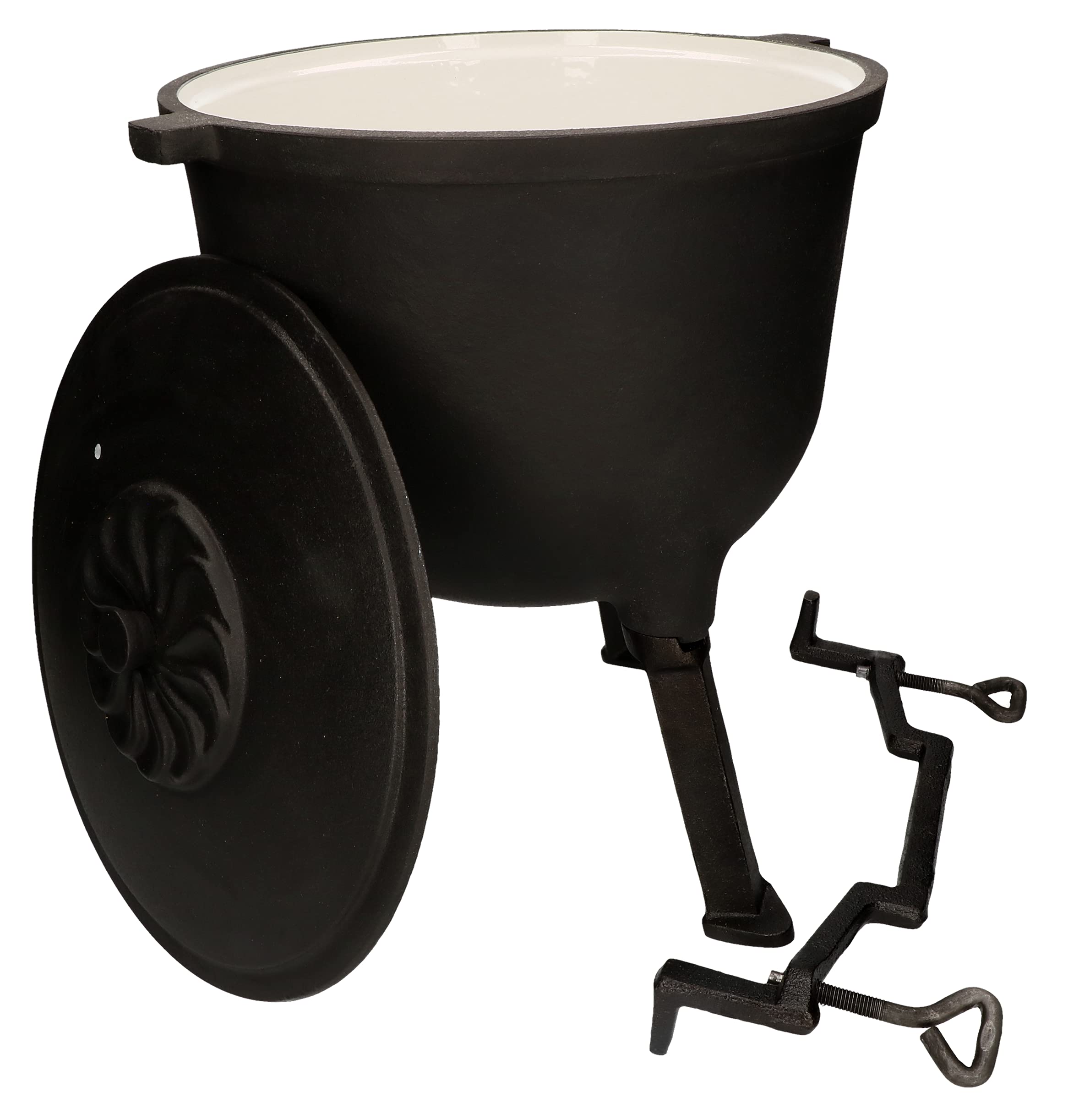 KOTARBAU® Caldero de hierro fundido esmaltado 10l, Caldero con patas, Olla de hierro para fuego, Caldero con tapa y asas, Caldero con soporte para colgar, Horno holandés, Olla de camping, Olla horno