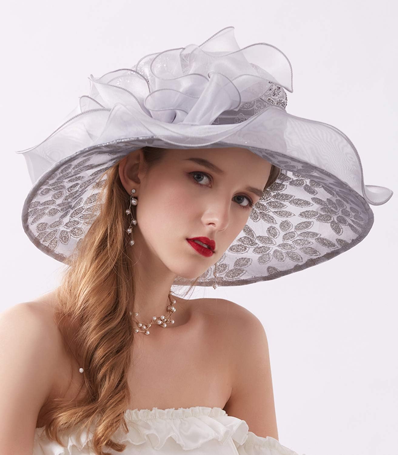 ORIDOOR Women’s Organza Church Tea Party Wedding Fascinator Derby Hat Wide Brim Sun Hats