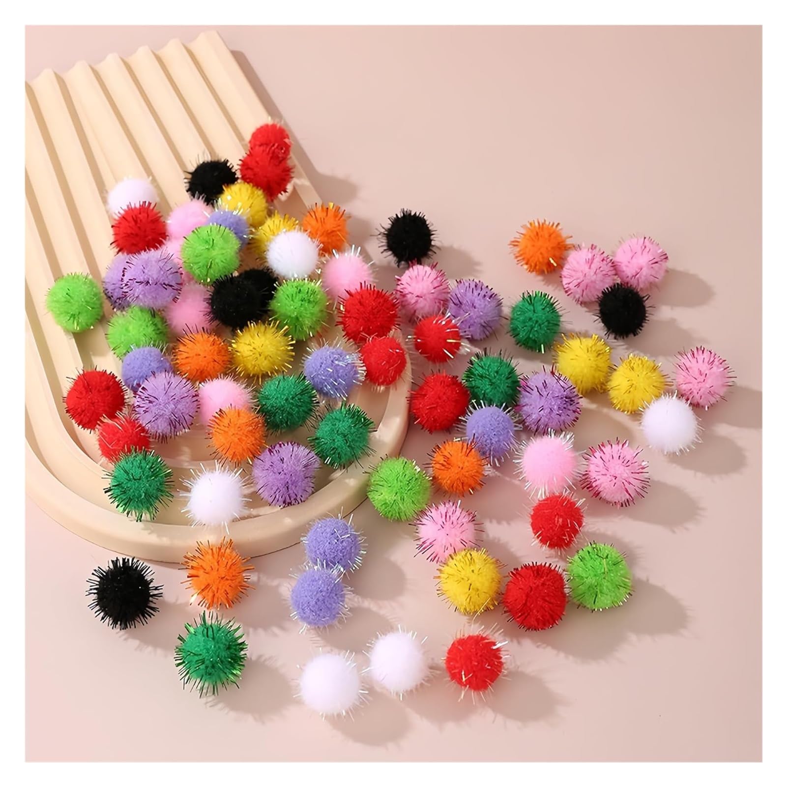 Pom Poms, Mini Pom Poms, 30 mm brokatowe pompony, ozdoby świąteczne, cekinowe kulki, świąteczne pompony, szycie Bobble, kulka nici, kolorowe cekiny, pompony do zabawnego majsterkowania(Flame red)