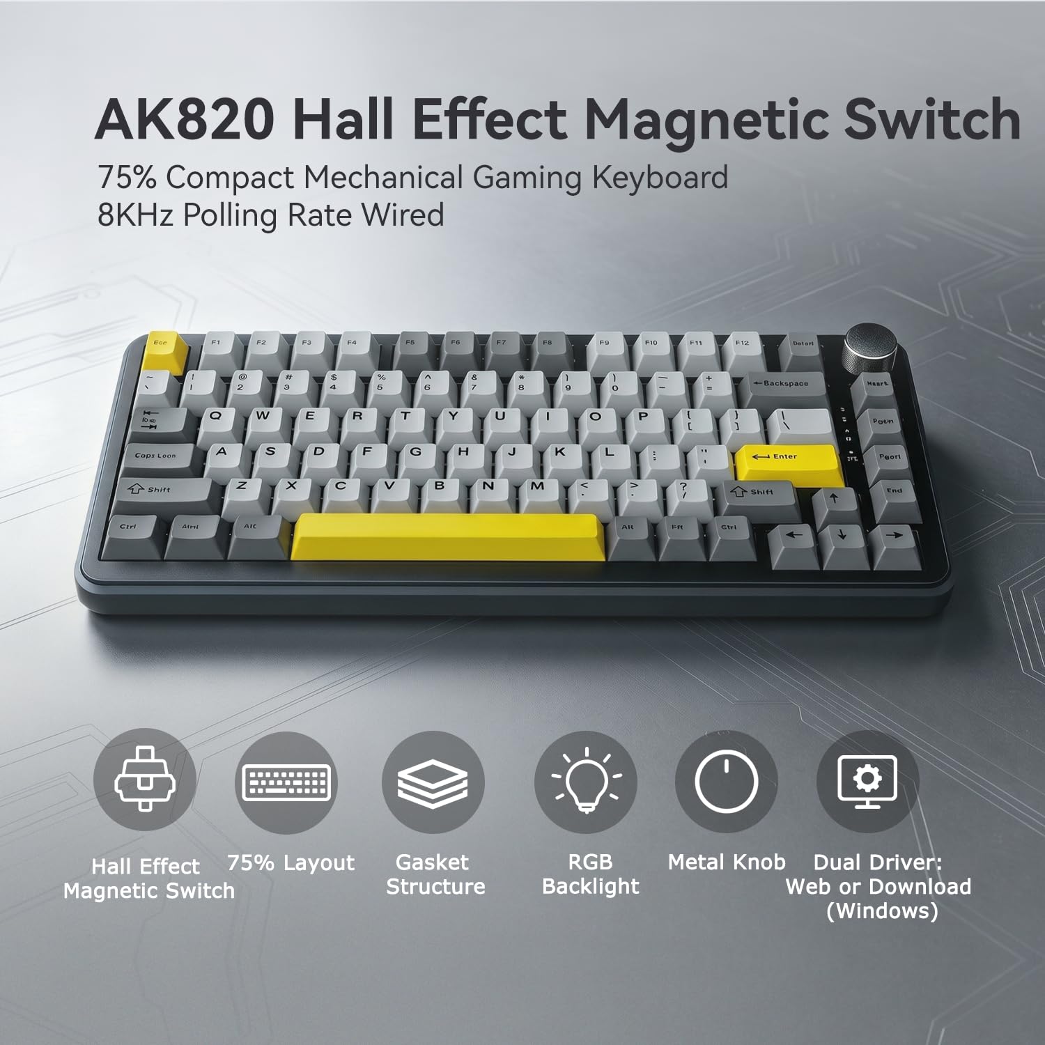 Amazon.com: AJAZZ AK820 HE Wired 75% Gaming Keyboard, Hall Effect