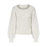 Only Onlelsa L/S Knt Maglione da Donna, Pumice Stone/Dettagli: Bianco mélange