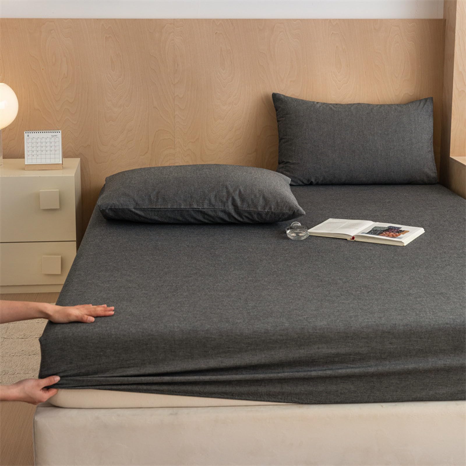 KECAPTY Cozy T-Shirt Soft Solid Color Pure Cotton Deep Pocket Bed Sheet Soft Mattress Topper Suitable for Single