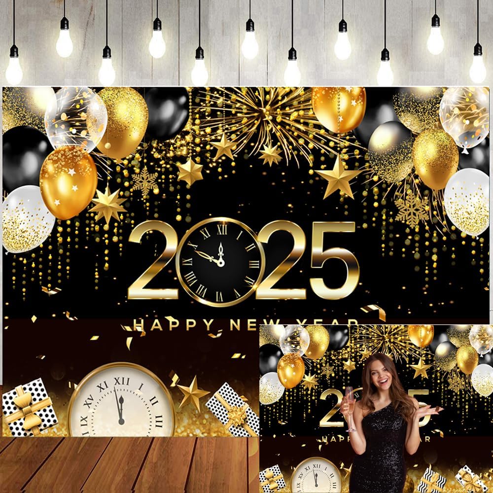 LTLYH 7x5ft Happy New Year Eve Backdrop 2025 New Year Banner New Years Decorations 2025 New Years NYE Decorations 2025 New Years Eve Party Supplies 2025