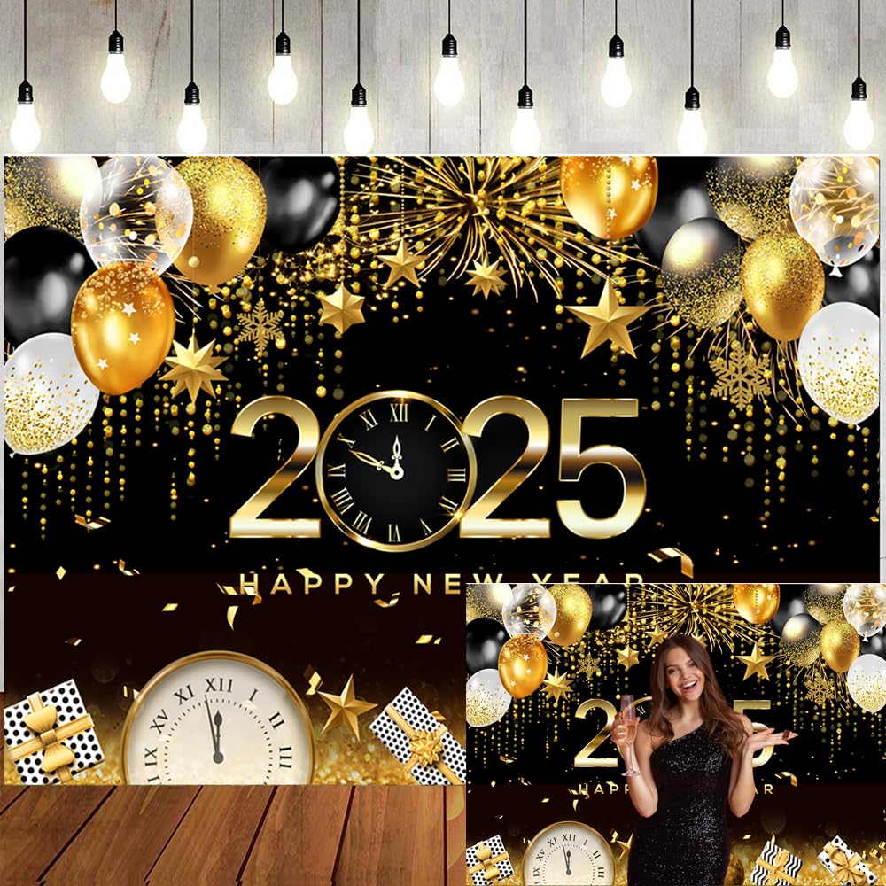 Fotohintergrund „Happy New Year“ 3x2,4m – Vinyl-Hintergrund Mit Champagner, Gläsern & Bokeh-Effekt | Für Silvester, Partys, Fotostudio