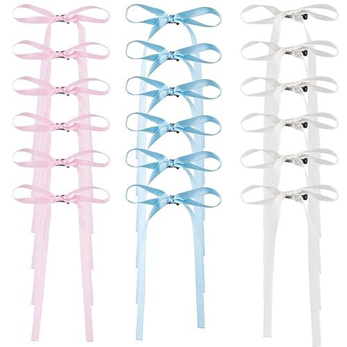 Miniatura 1 de 18 pinzas para el cabello con lazo rosa de 3.93 pulgadas, lazos blancos y azules, pasadores con cintas largas, parrillas para San Valentín,