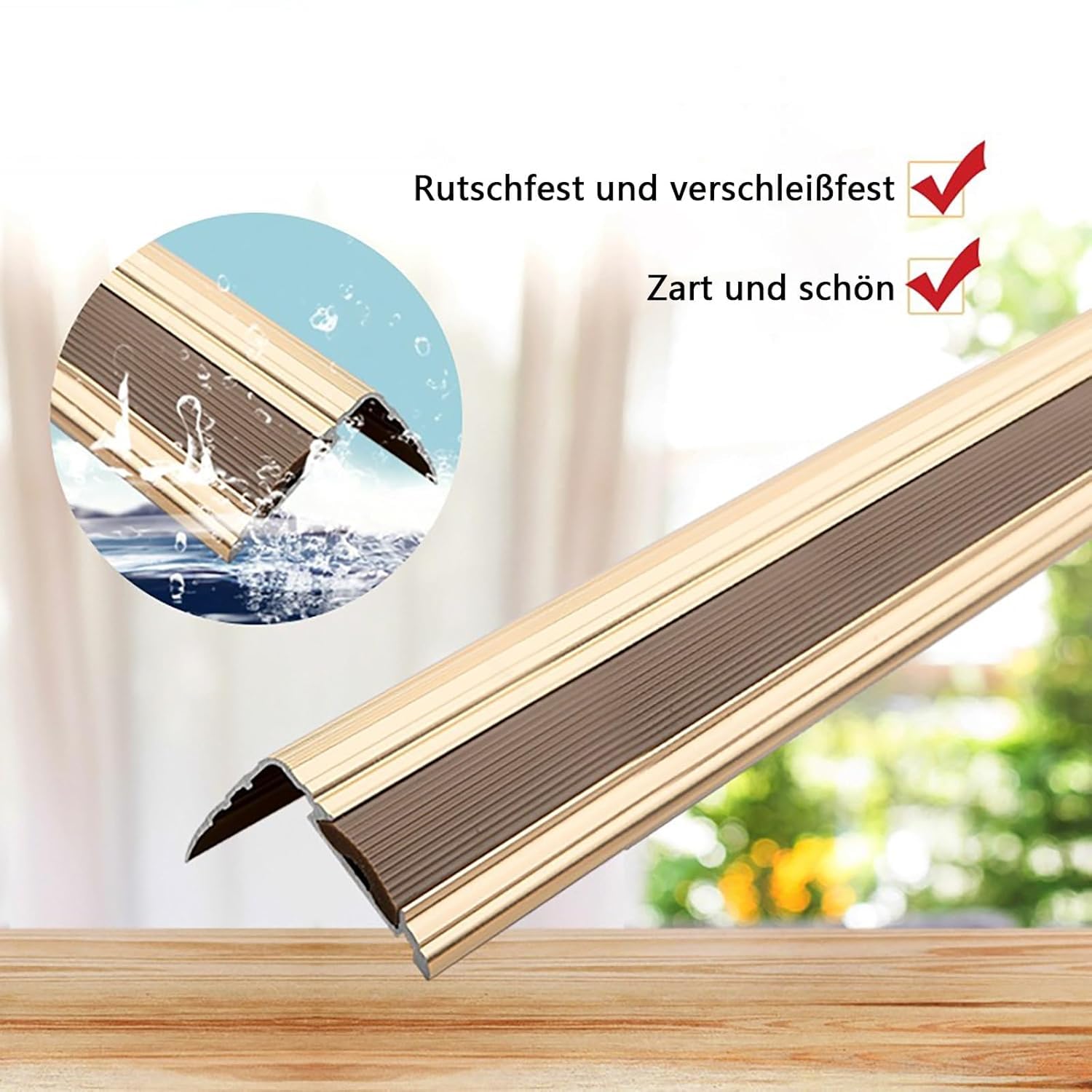 Profilo per Bordo Scale, Lega di Alluminio con Protezione in Gomma Antiscivolo, Lunghezza 90 Cm, Confezione da 3, per Pavimenti in Laminato E Parquet, Bordatura per Gradini E Scale, Grey