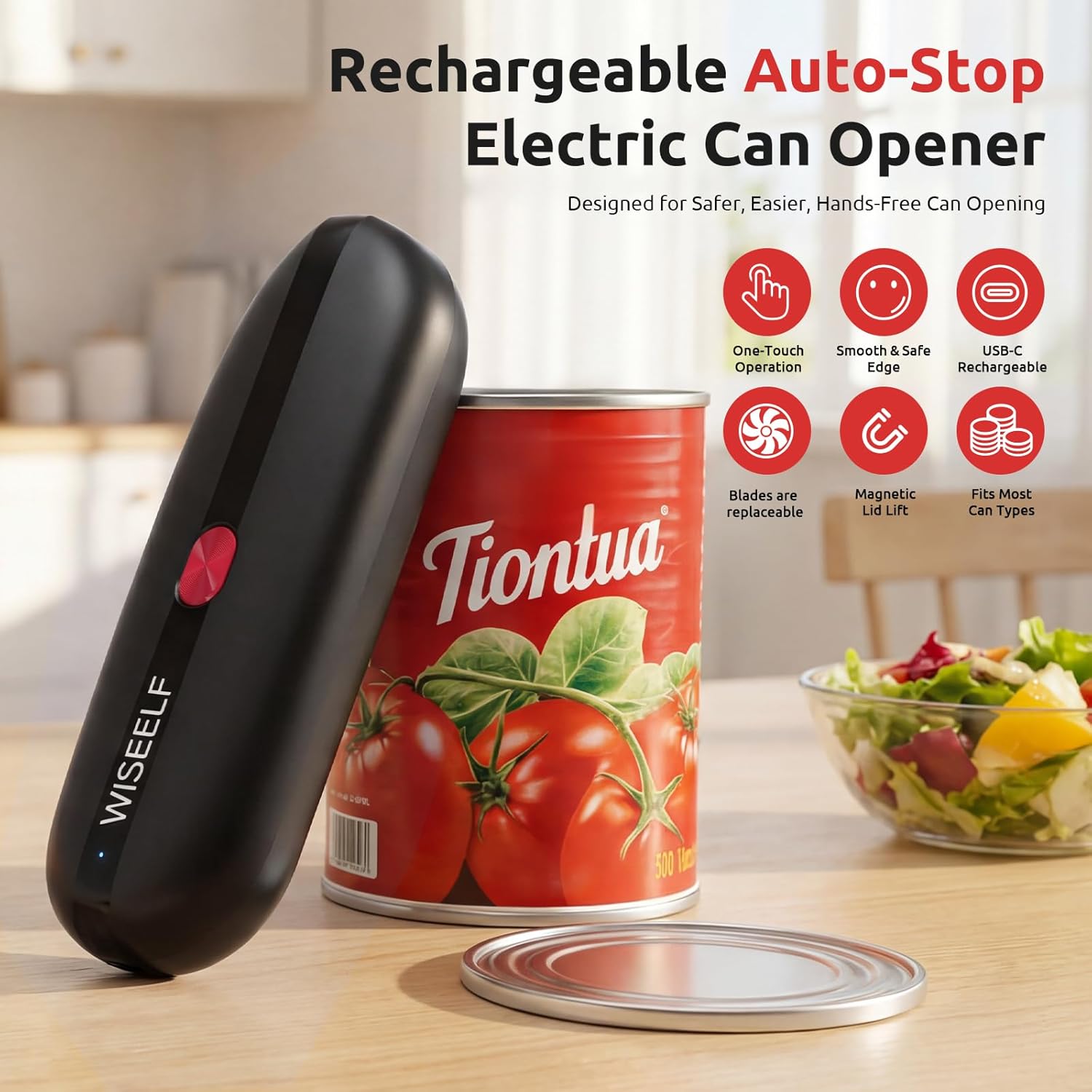 Electric Can Opener, One-Touch Automatic Can Opener for Seniors Fits All Can Sizes, Hands-Free&Smooth Safety for Arthritis and Kitchen