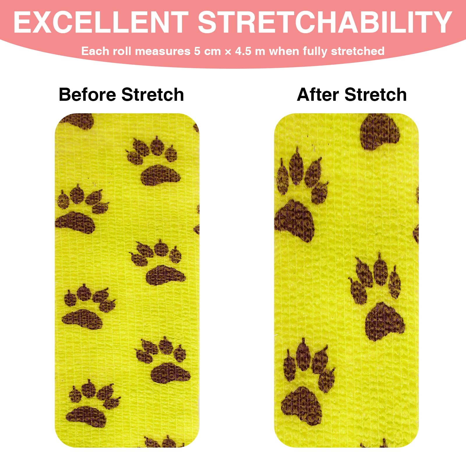 12 piezas de vendas autoadhesivas, venda cohesiva, vendas cohesivas y venda autoadhesiva elástica para perros, caballos y otros animales – Ideal para cuidar articulaciones, tobillos y más, 5cm x 4,5 m