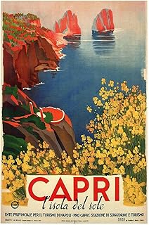 Visit Capri Italy Isola Del Sole Naples Napoli Tourism Vintage Illustration Travel Cool Wall Art Print Poster 16x24