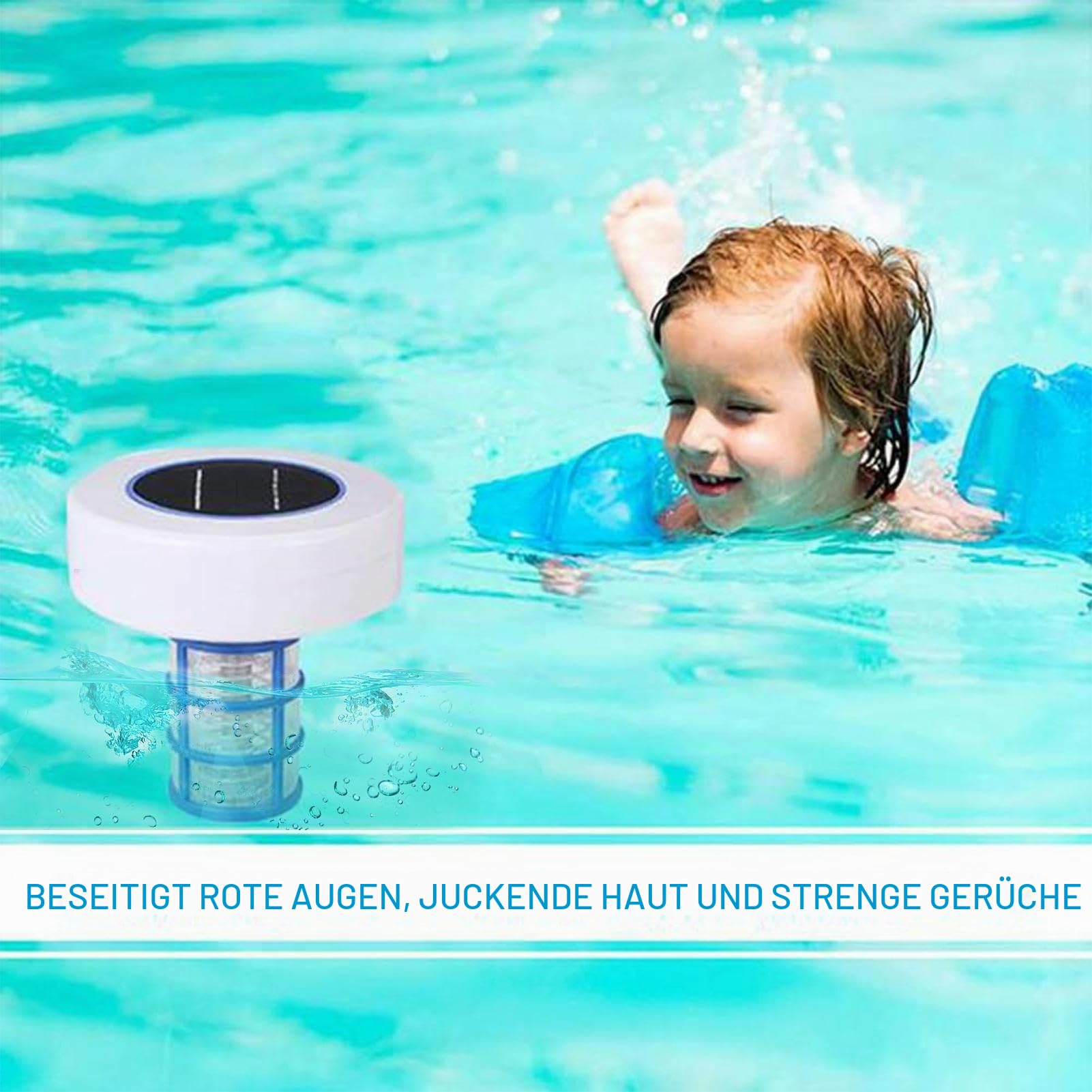 Solar-Pool-Ionisator – Kupfer-Wasserreiniger, schwimmender Reiniger, automatisches Ionisationssystem mit mehrfarbigen LED-Lichtern, perfekt für Salzwasser, Süßwasserpools, Spas, Whirlpools