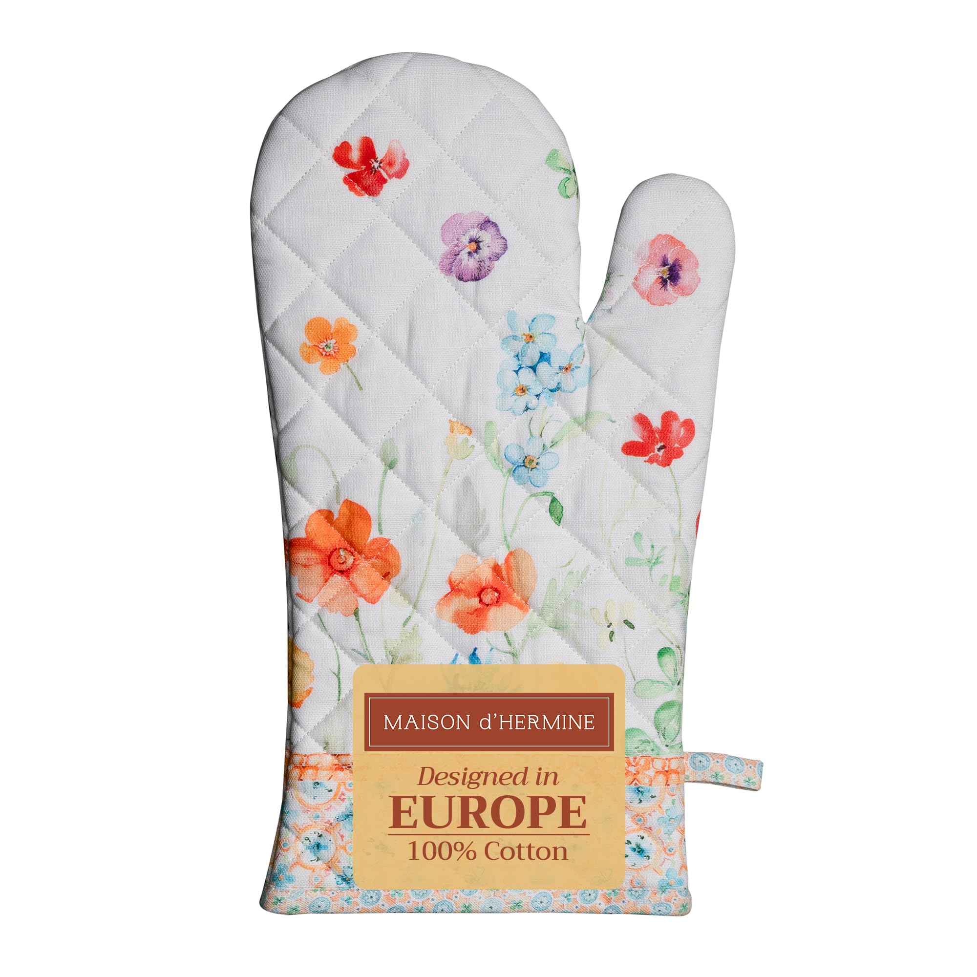Maison d'Hermine Oven Gloves 100% Cotton Oven Mitt 7" x 13" with Loop Heat Resistant BBQ Cooking Gloves Baking Grilling Easter Decorations Spring/