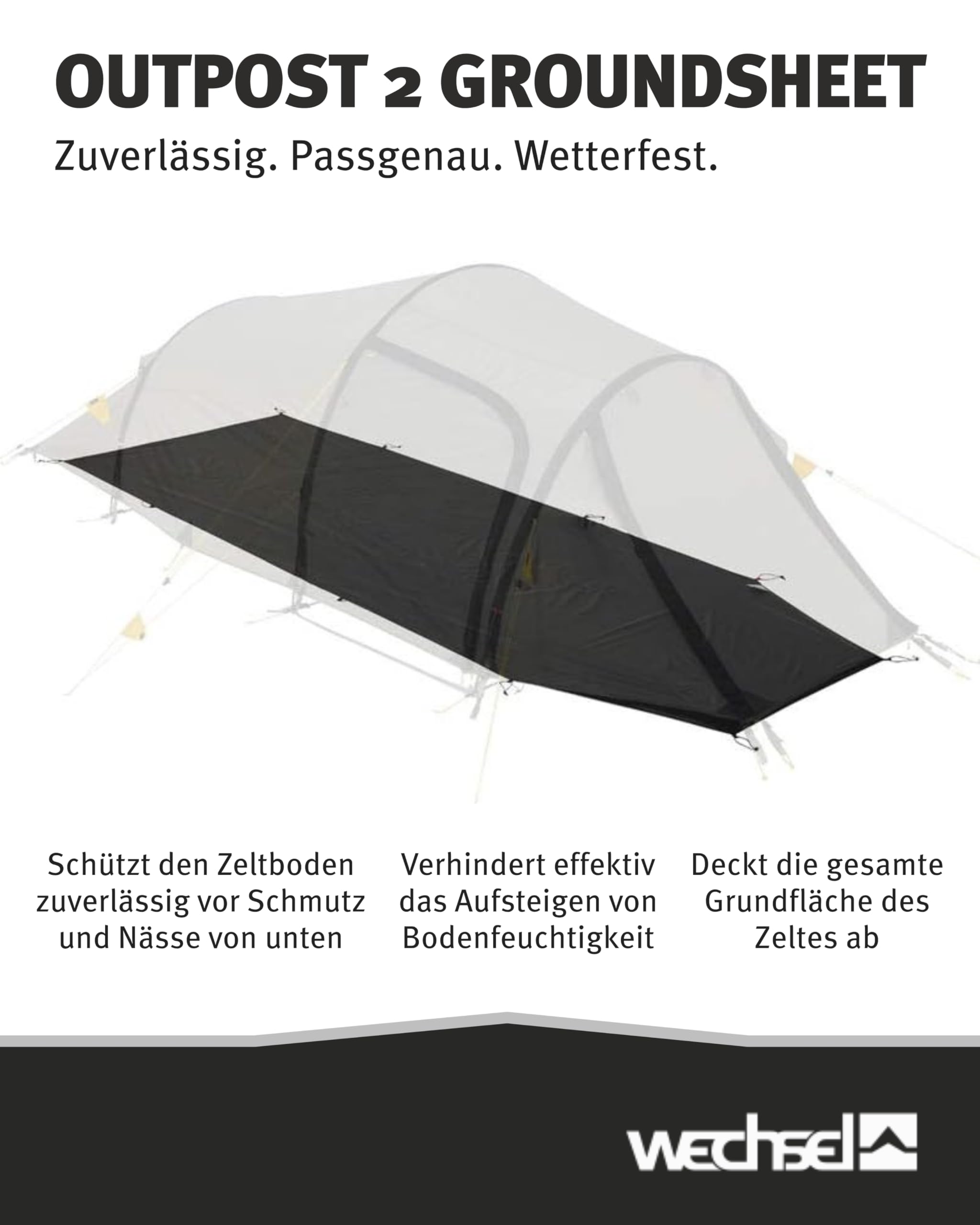 Wechsel Groundsheet Outpost 2 I Schwarz I robuste Zelt-Unterlage Boden I Zeltplane wasserdicht mit 7000mm Wassersäule I Bodenplane aus 75D Polyester I Camping-Plane zum Schutz vor Nässe & Schmutz