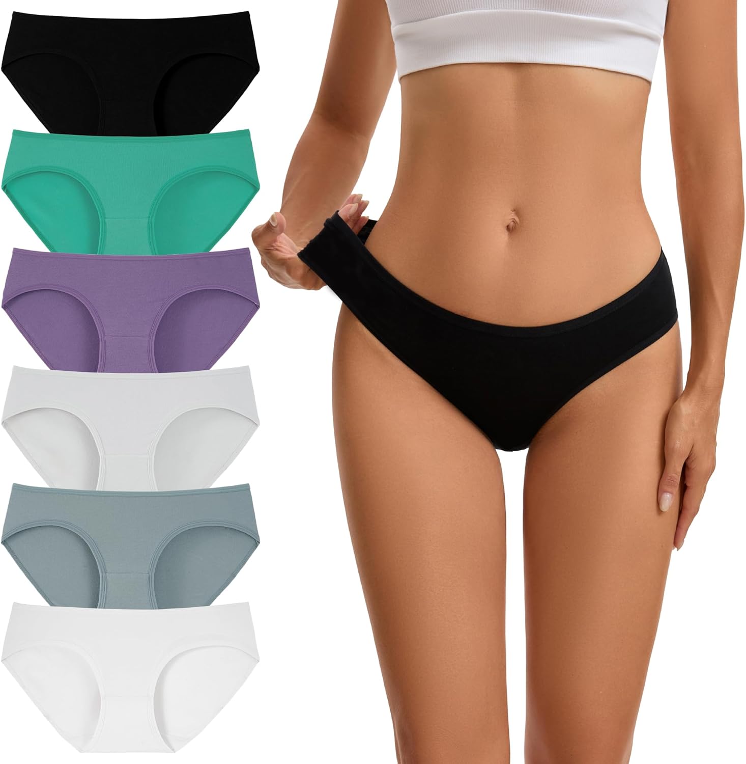 INNERSY Womens Underwear Low Rise Cotton Hipster Panties Soft Breathable Ladies Briefs 6-Pack