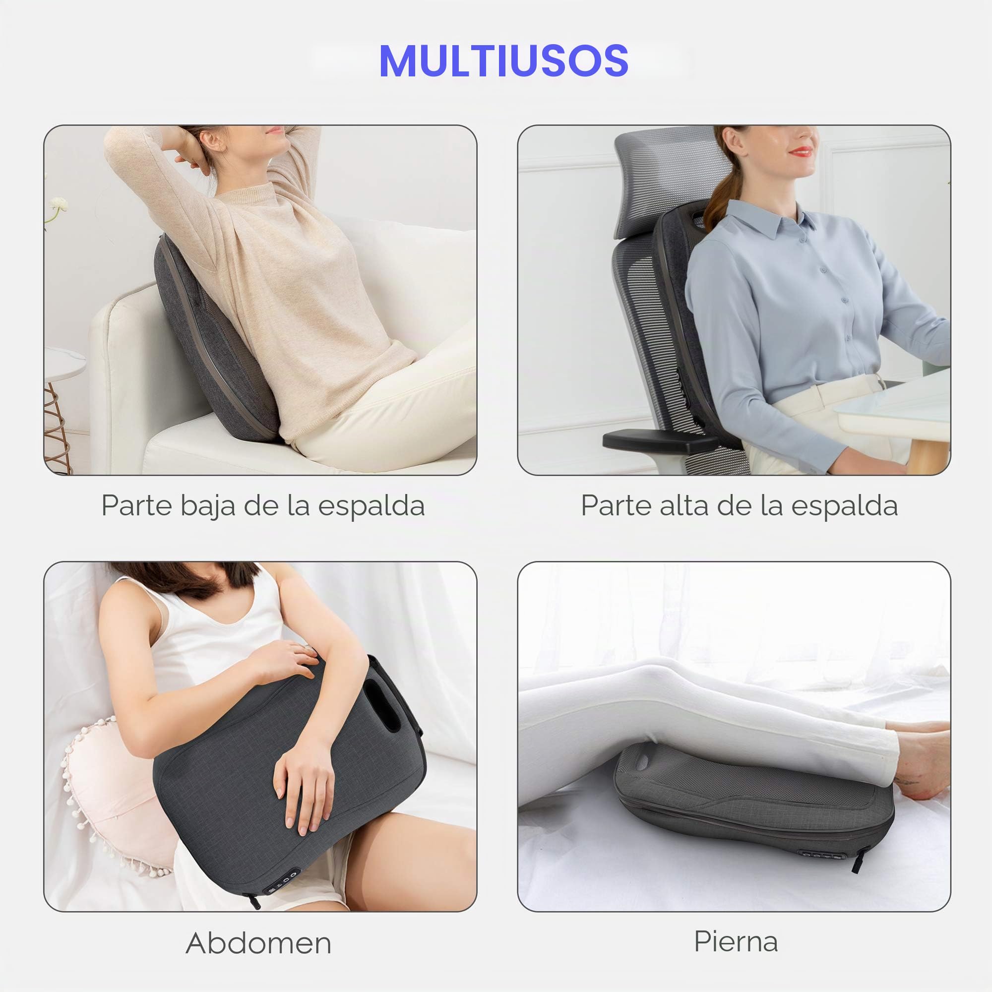 Comfier Shiatsu Masajeador de Espalda - Cojín Masajeador Cervical y Espalda Portátil con Calor, Almohadilla de Masaje de Amasamiento Ajustable para Silla, Uso Oficina, Regalos Originales para Mujer