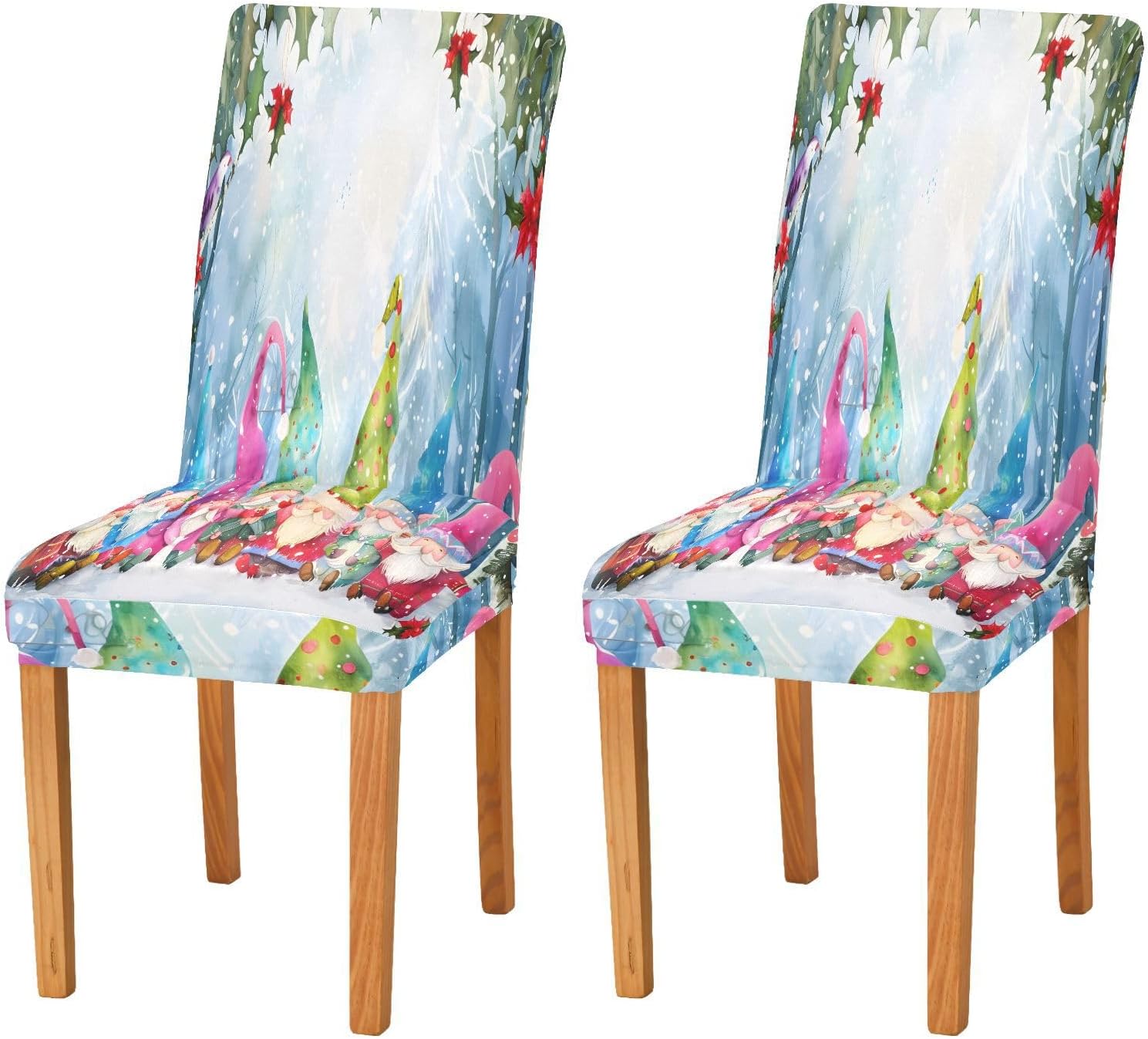 ALAZA Chair Covers for Dining Room, Cute Gnomes Christmas Tree Stretch Chair Cover Sets Chair Protector Removable Washable for Ktichen Restaurant Hotel