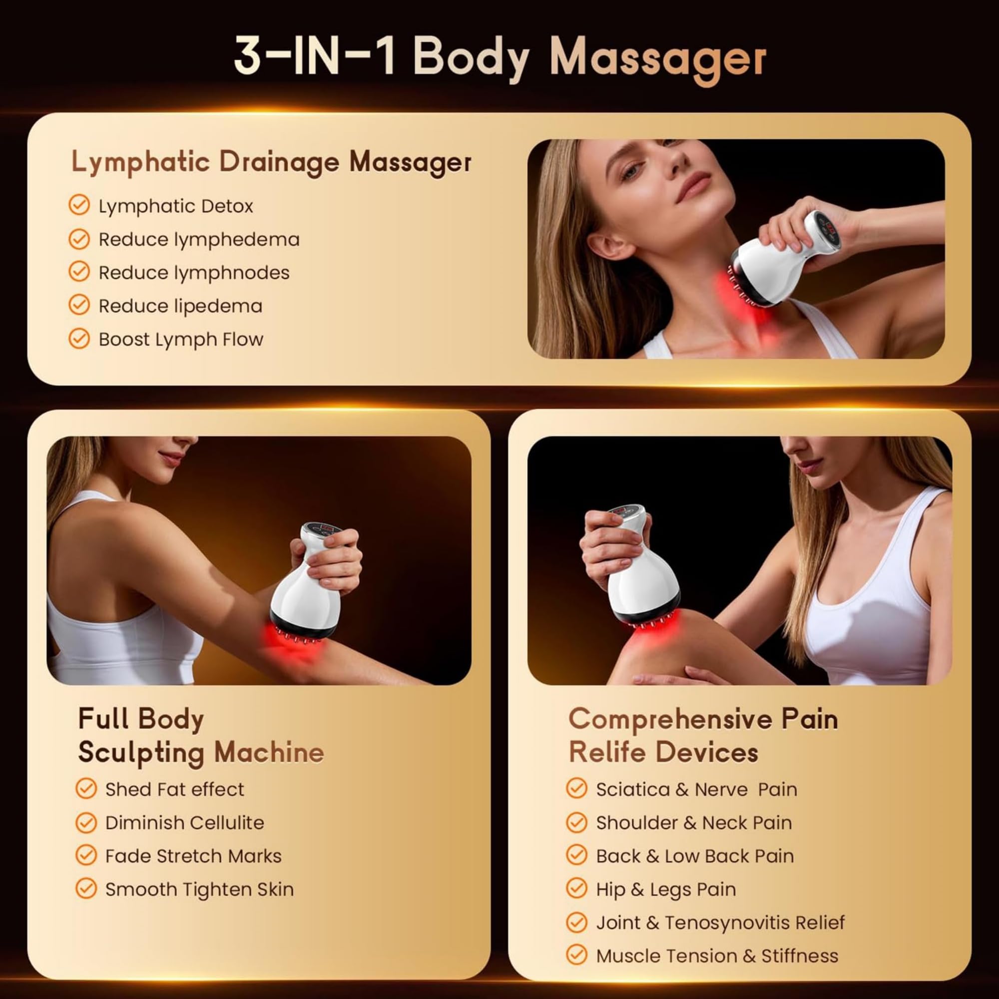 Masajeador De Drenaje Linfático Y Herramienta De Masaje Anticelulítico, Aparato Modelador Corporal Con Microcorriente, Luz Roja, Calor Y Vibración Para Piernas, Brazos Y Abdomen