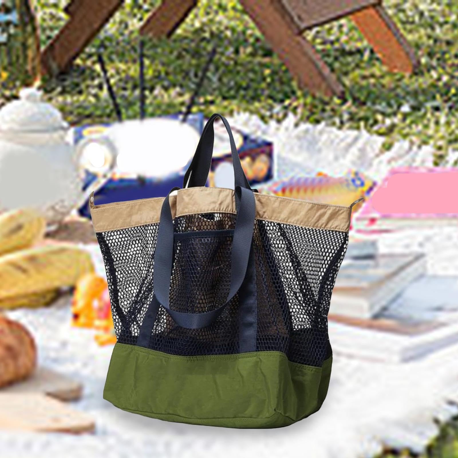 Colcolo Grand Sac de Plage en Maille, fourre-Tout de Plage, Portable, décontracté, résistant au Sable, Sac à Main de, à bandoulière pour Le Shopping, Vert