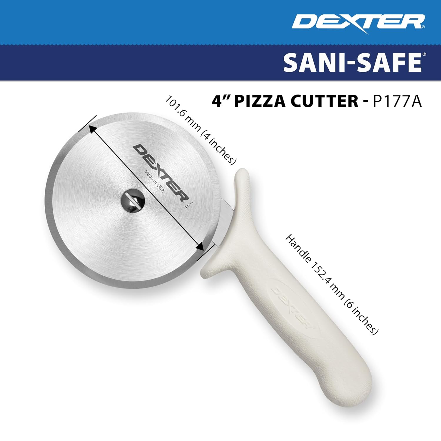 Dexter-Russell 4" Pizza Cutter, P177A-4PCP | SANI-SAFE Series, Stainless Steel Blade with Slip-Resistant Polypropylene Handle | Heavy-Duty Rotary Cutter for Pizza, Pastry & More | Made in USA