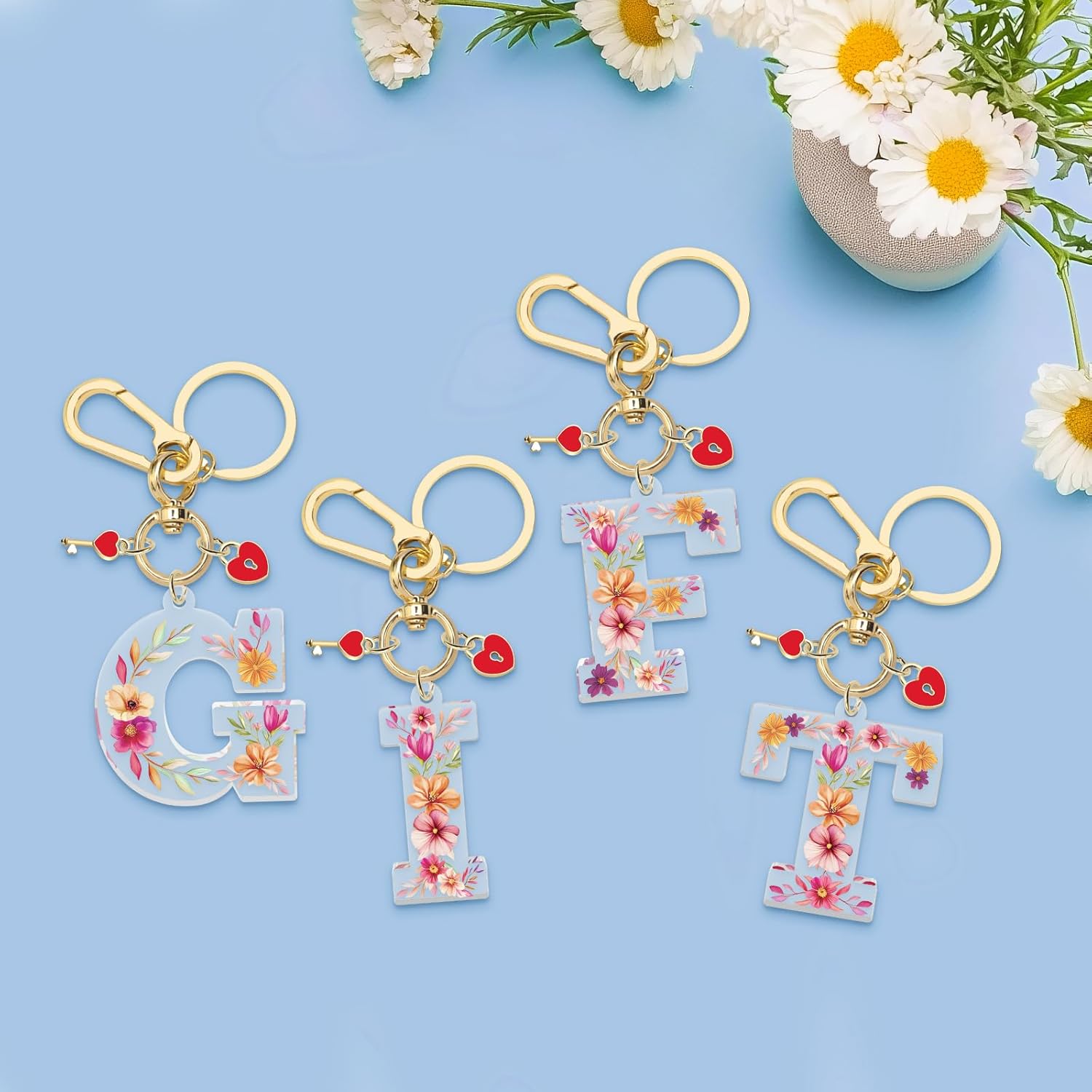 Xiahuyu Initial Letter Keychain for Women Girls Heart Pendant Key Ring Cute Letter Keychain Charms for Key Backpack Bag Purse - Image 5