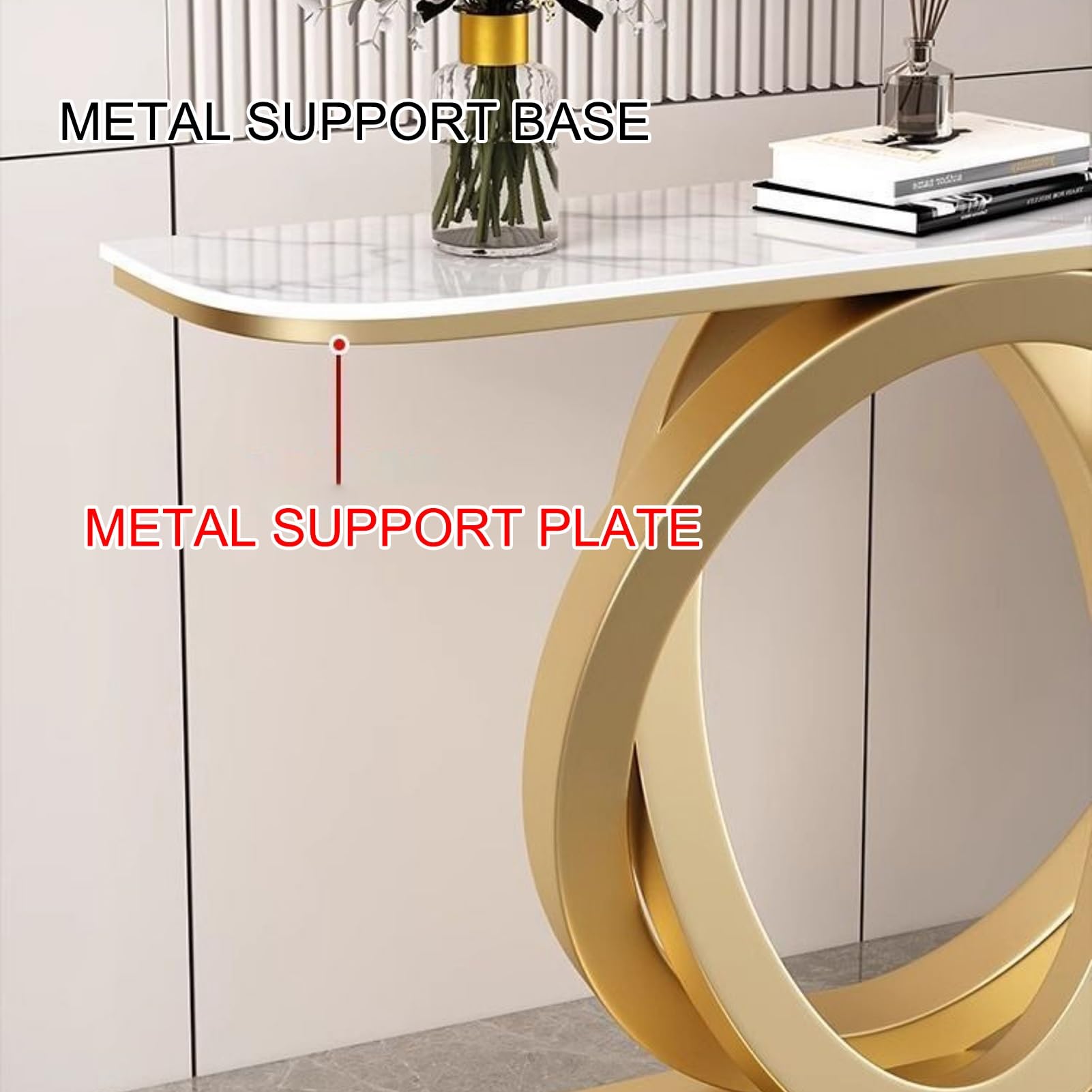 Tavolino consolle Moderno, tavolino consolle Stretto con Struttura in Metallo, tavolino per Ingresso, corridoio, Soggiorno (C, 150 cm/59 Pollici)