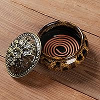 Vista 5 de Quemador de incienso con soporte para varillas de incienso Calabash, cenicero de carbón de porcelana para uso con cono de polvo granular de resina