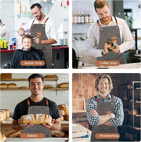 Miniatura 7 de Delantal de herramientas multifuncional para hombre, delantal de lona con múltiples bolsillos, carpintería, mecánico, herrero, delantal de trabajo