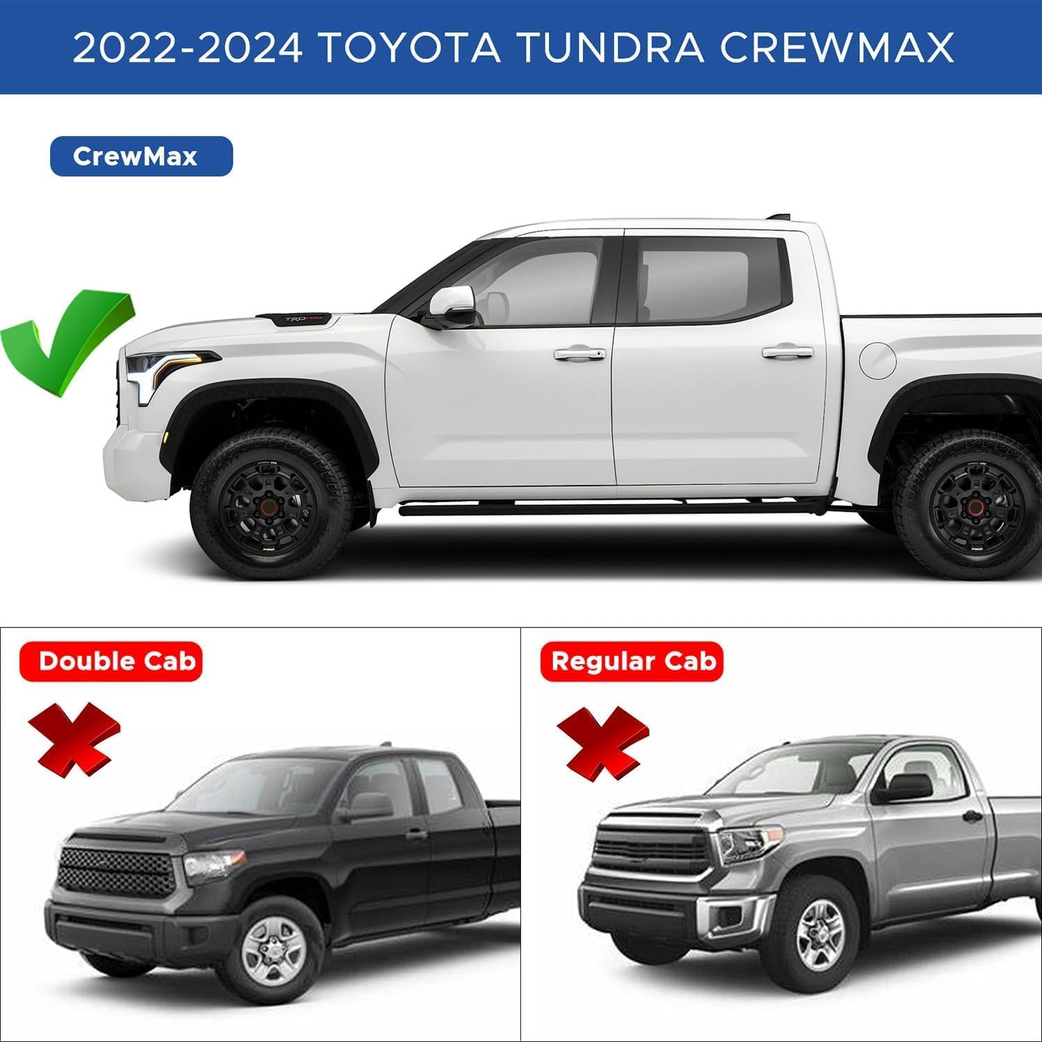 Running Boards Fit for Toyota Tundra CrewMax Cab 2022-2026 Heavy Duty Carbon Steel Side Steps with Black Textured Surface Side Steps Off Road Rock Sliders Rails Pickup Trucks