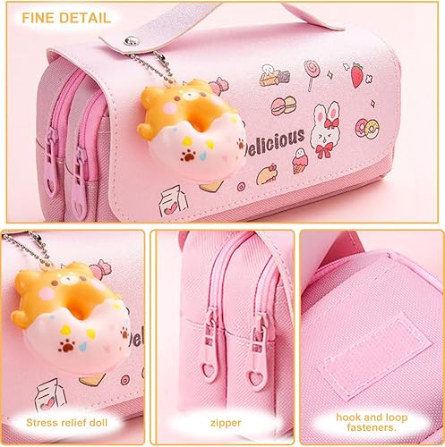 Miniatura 2 de MCWTH Estuche para lápices para niñas, de gran capacidad, con compartimentos, organizador escolar, estuche para bolígrafos (rosado)