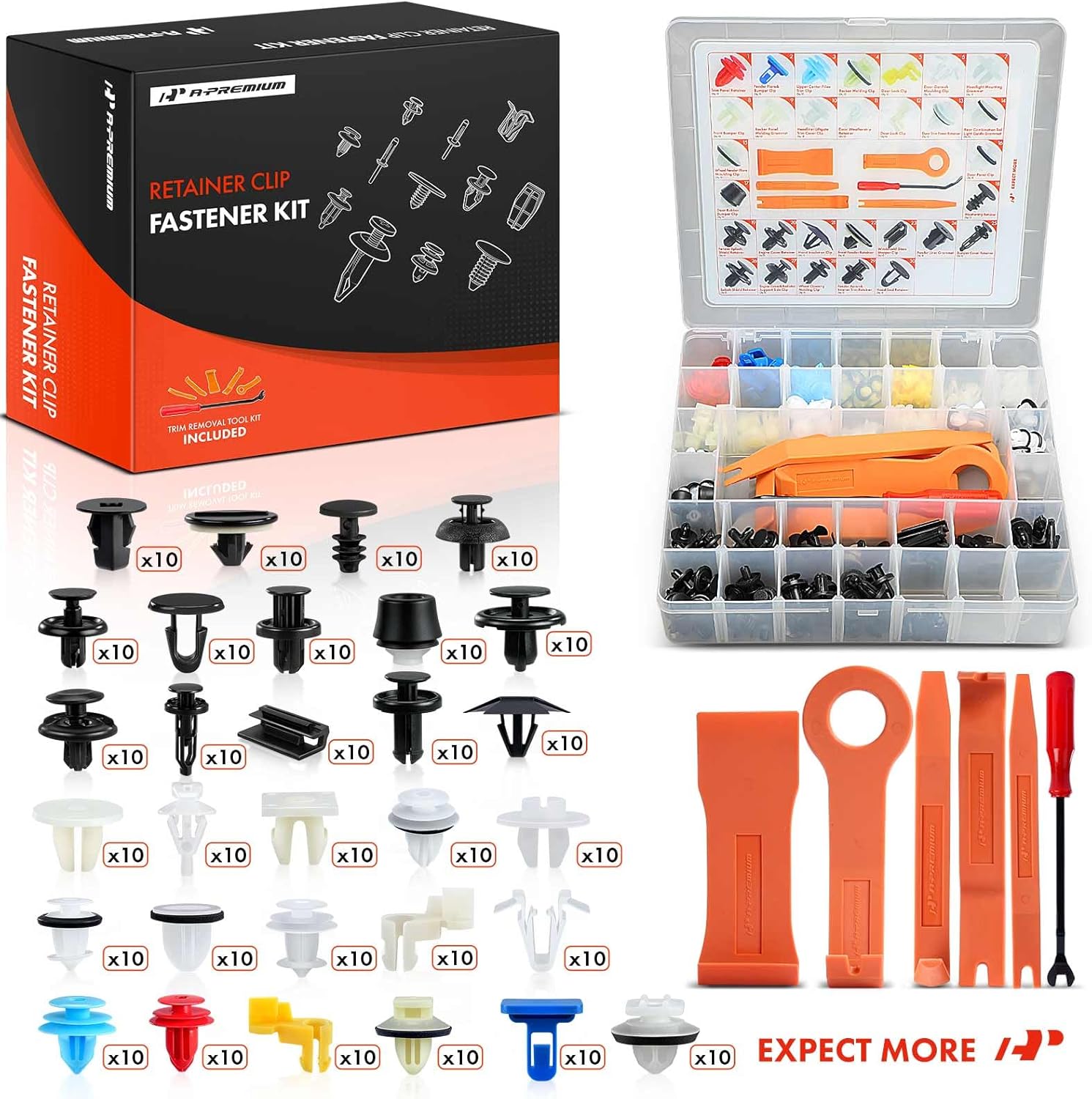 A-Premium 300PCS (49.92 oz/30 Sizes) Bumper Retainer Clips w/Removal Tool Compatible with Toyota Highlander 2014-2019 Fender Fasteners Assortment Liftgate Hood Clips Door Trim Push Pin Rivets Set