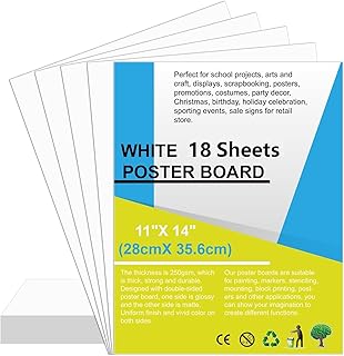18 Pcs 11" x 14" Poster Board White Poster Paper Boards Bulk 250GSM Thickness Vision Board Smart Poster Board for School Arts Craft Projects Presentations Drawing Scrapbooking Blank Graphic Display