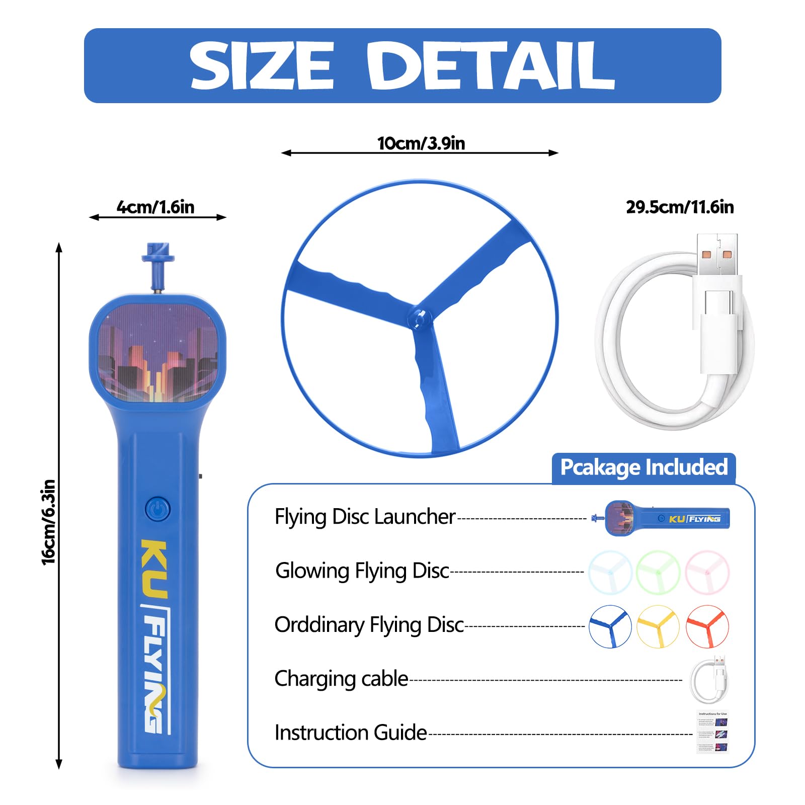 Rechargeable Electric Flying Disc Launcher with 6 Flying Spinners, Glow in The Dark Discs, Outdoor Play Fun Sports Fidget Toy for Gift