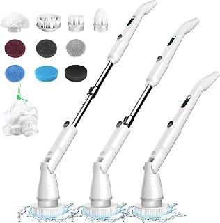 GRUTTI Electric Spin Scrubber, Cordless Shower Scrubber with 10 Replaceable Brush Heads, Electric Bathroom Scrubber with 2 Speeds, Adjustable Extension Arm, for Bathtub Window Car Grout Tile Floor
