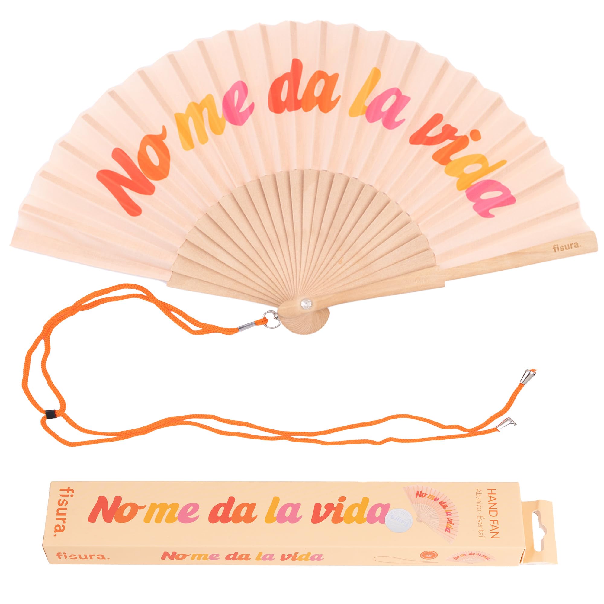 Fisura – Abanico Original con Mensaje “La Vida es Bella”. Abanico de Madera Moderno y Colorido. Ventilador de Mano Amarillo de Rayas. Colgador Incluido. Idea de Regalo Divertida. 42,5 x 23 cm — view 10