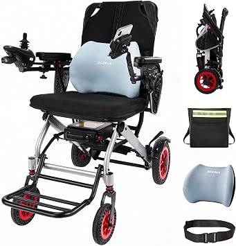 32lbs Lightweight Electric Wheelchair, Foldable Electric Wheelchair for Adults, Seniors, 400W Dual Motor Power Wheelchair 15+Miles for Travel, Park Hospital, 330 lbs Capacity